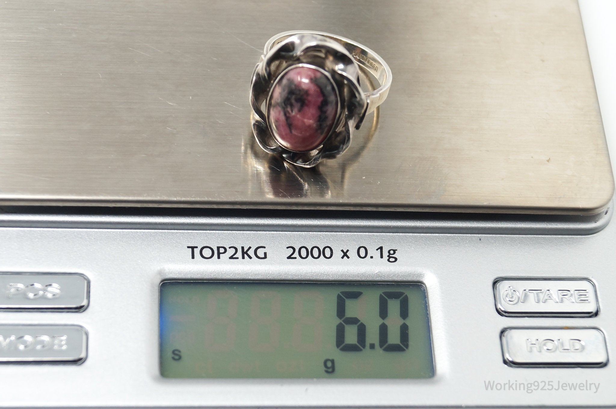 RARE ATG HANDARBEN Rhodonite 830S Silver Ring - Sz 8