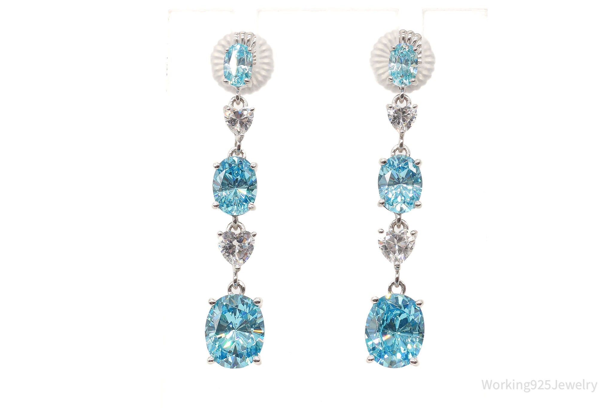 Jean Dousset Blue & White Cubic Zirconia Platinum Clad Sterling Silver Earrings