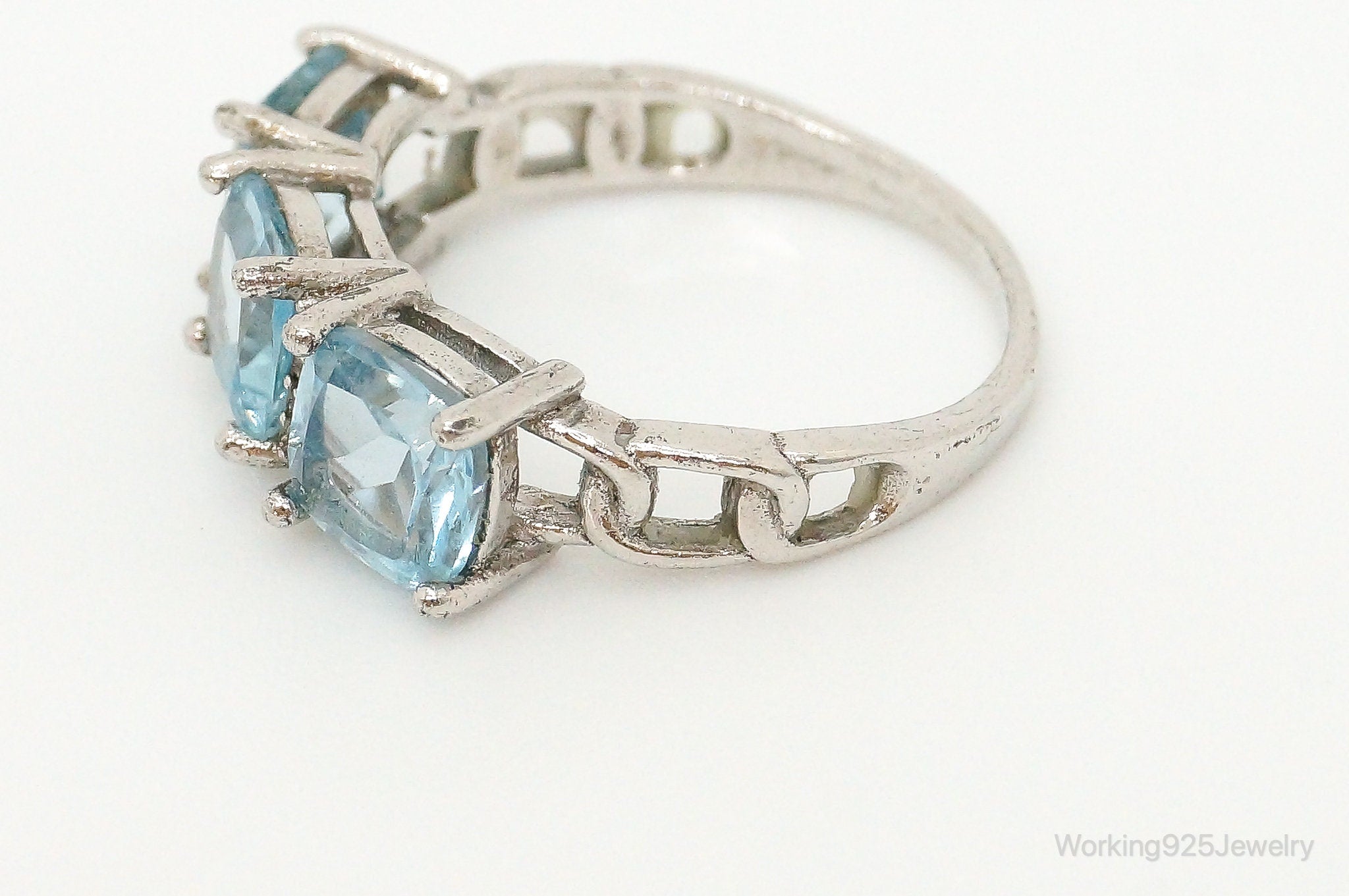 Vintage Blue Topaz Cubic Zirconia Sterling Silver Ring - Size 6