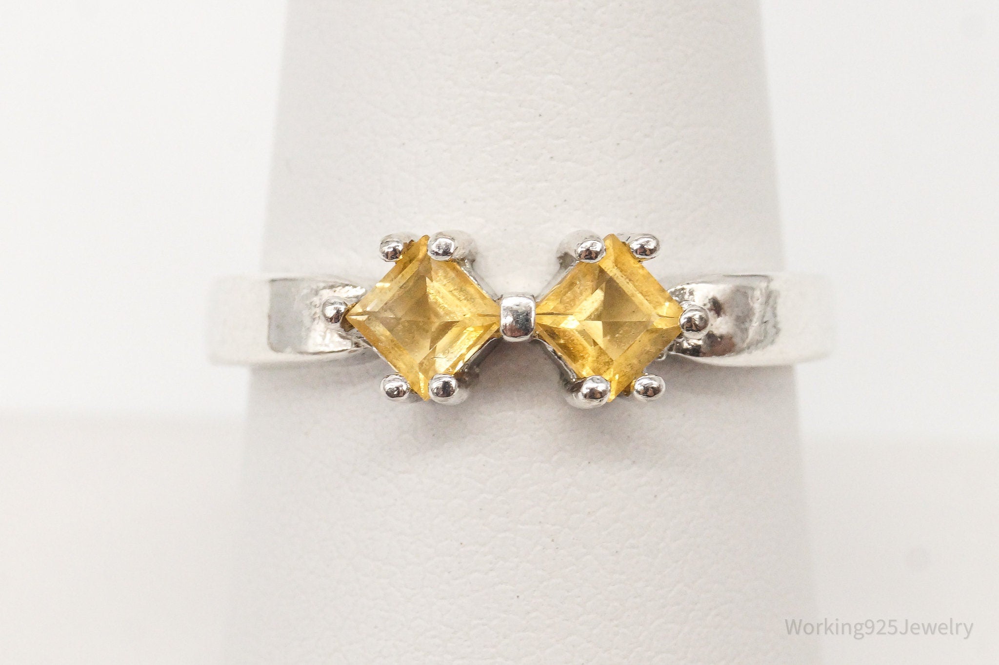 Vintage Double Citrine Sterling Silver Ring - Size 8