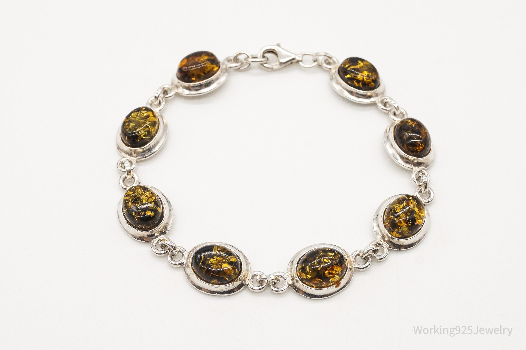 Vintage Amber Sterling Silver Bracelet