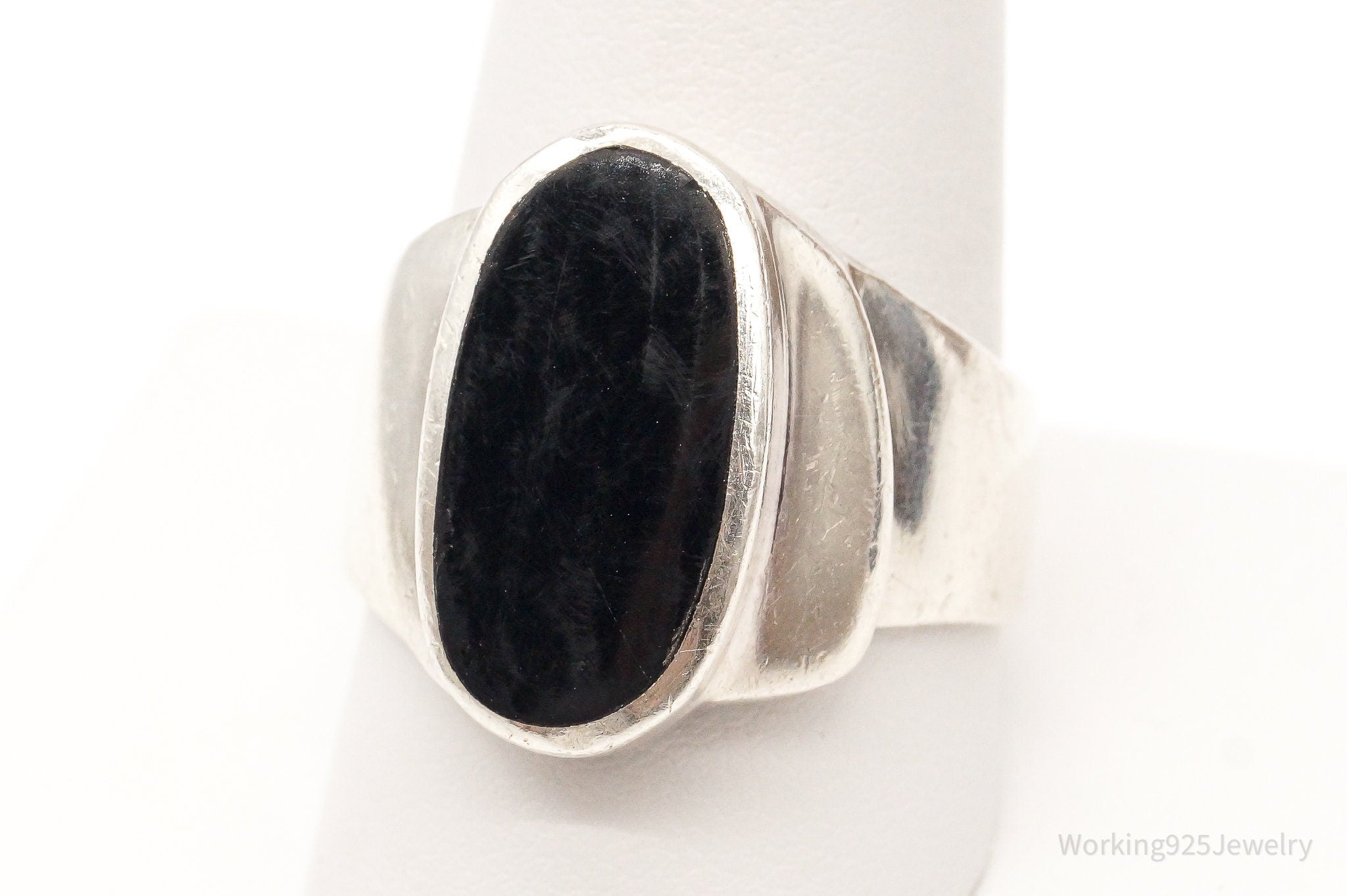 Vintage Black Onyx Sterling Silver Ring - Size 10.75