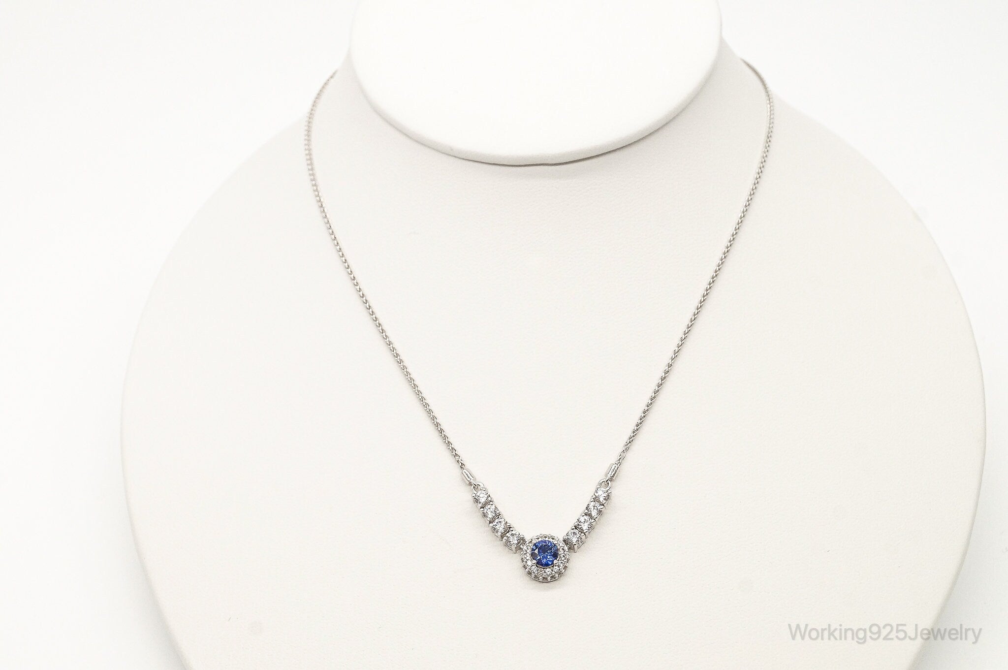 Designer PAJ Blue & White Cubic Zirconia Sterling Silver Necklace - Adjustable