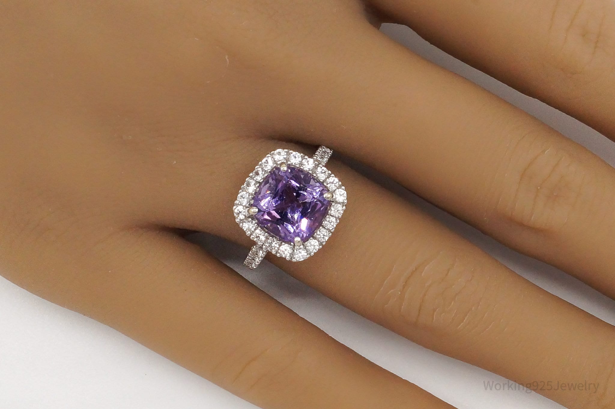 Vintage Amethyst Cubic Zirconia Sterling Silver Ring - Size 6.75