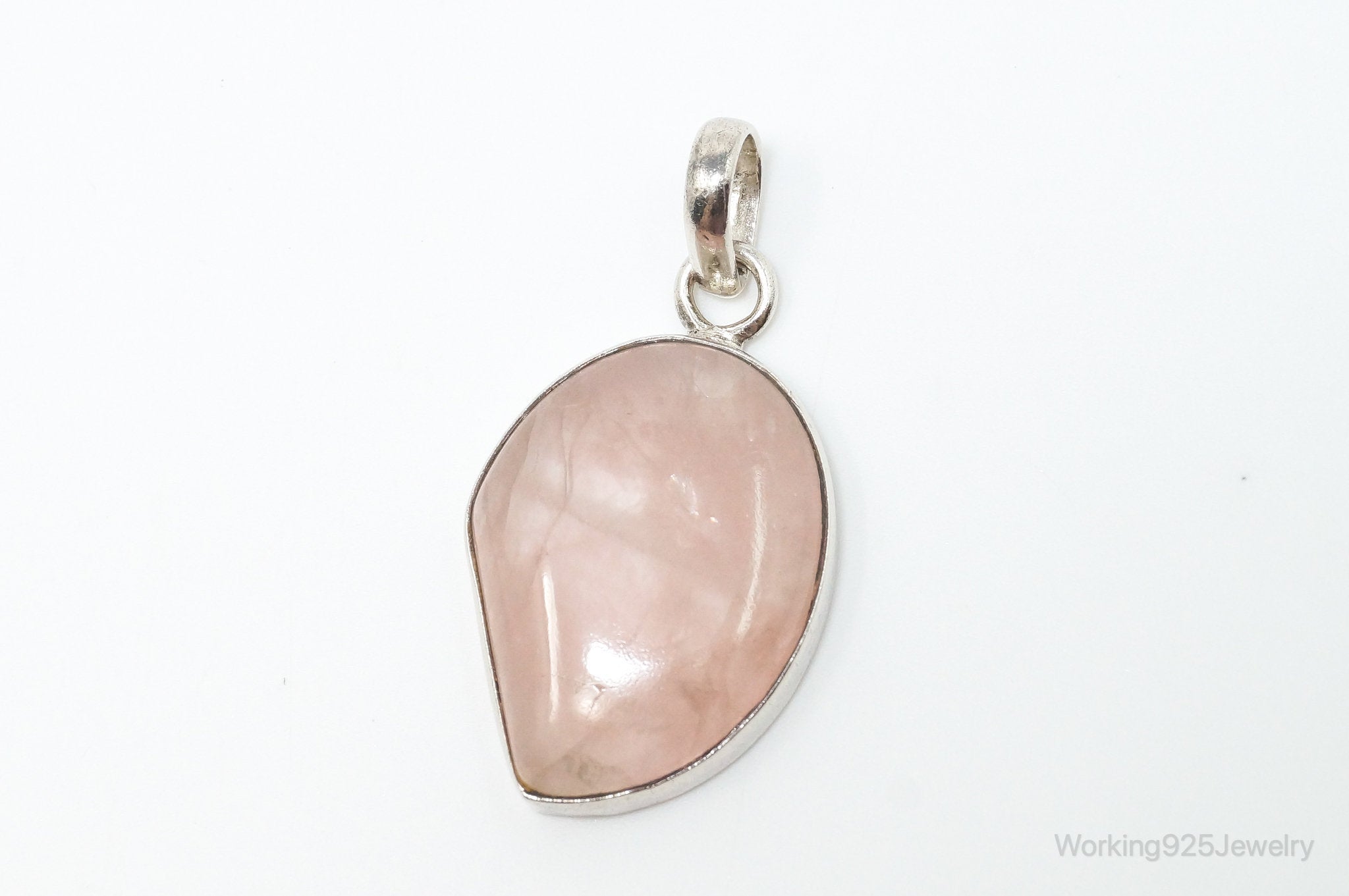 Large Vintage Rose Quartz Sterling Silver Necklace Pendant