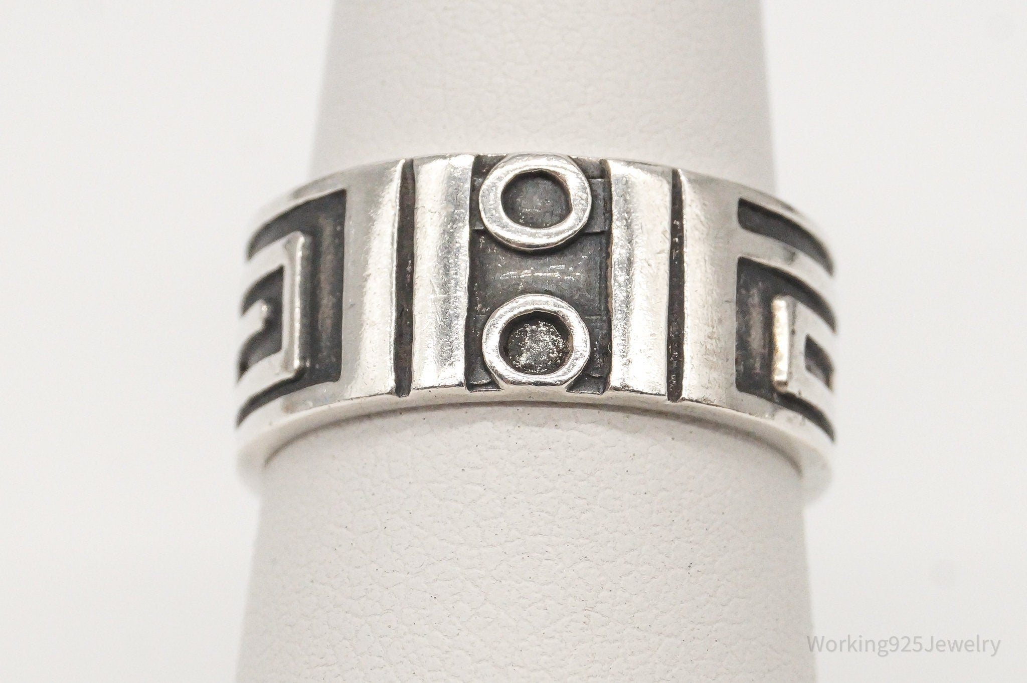 Vintage Greek Key Aztec Design Sterling Silver Band Ring - Size 6.75