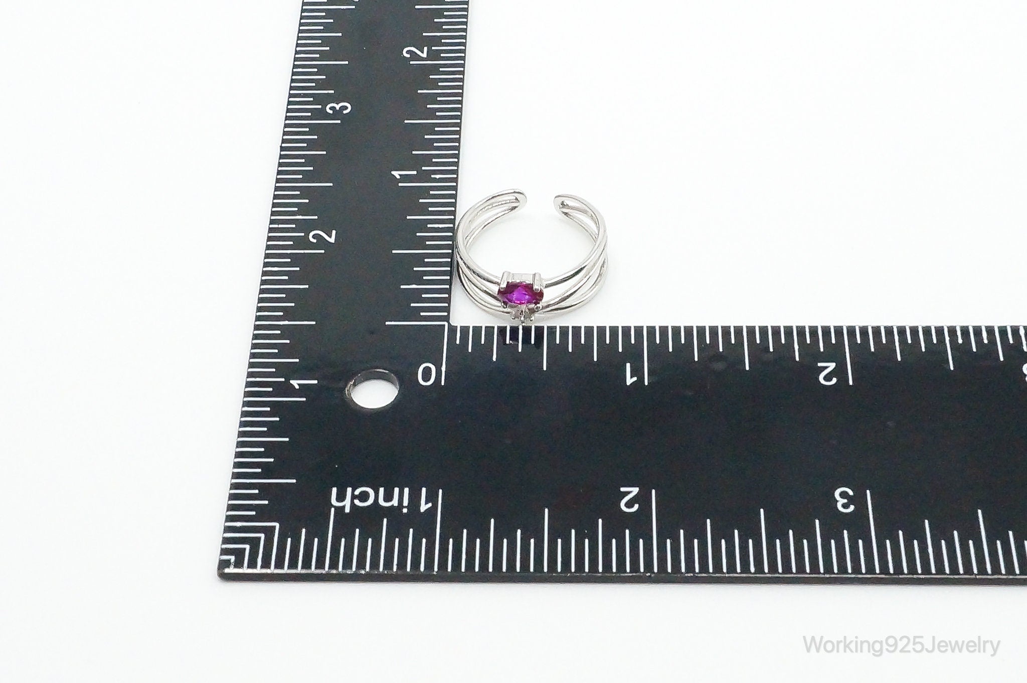 Pink Topaz & Cubic Zirconia Sterling Silver Ring - Size 7.25 Adjustable