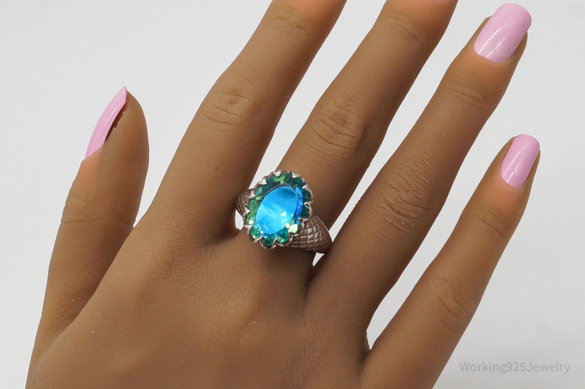 Vintage Green Blue Mystic Topaz Sterling Silver Ring - Size 9.75