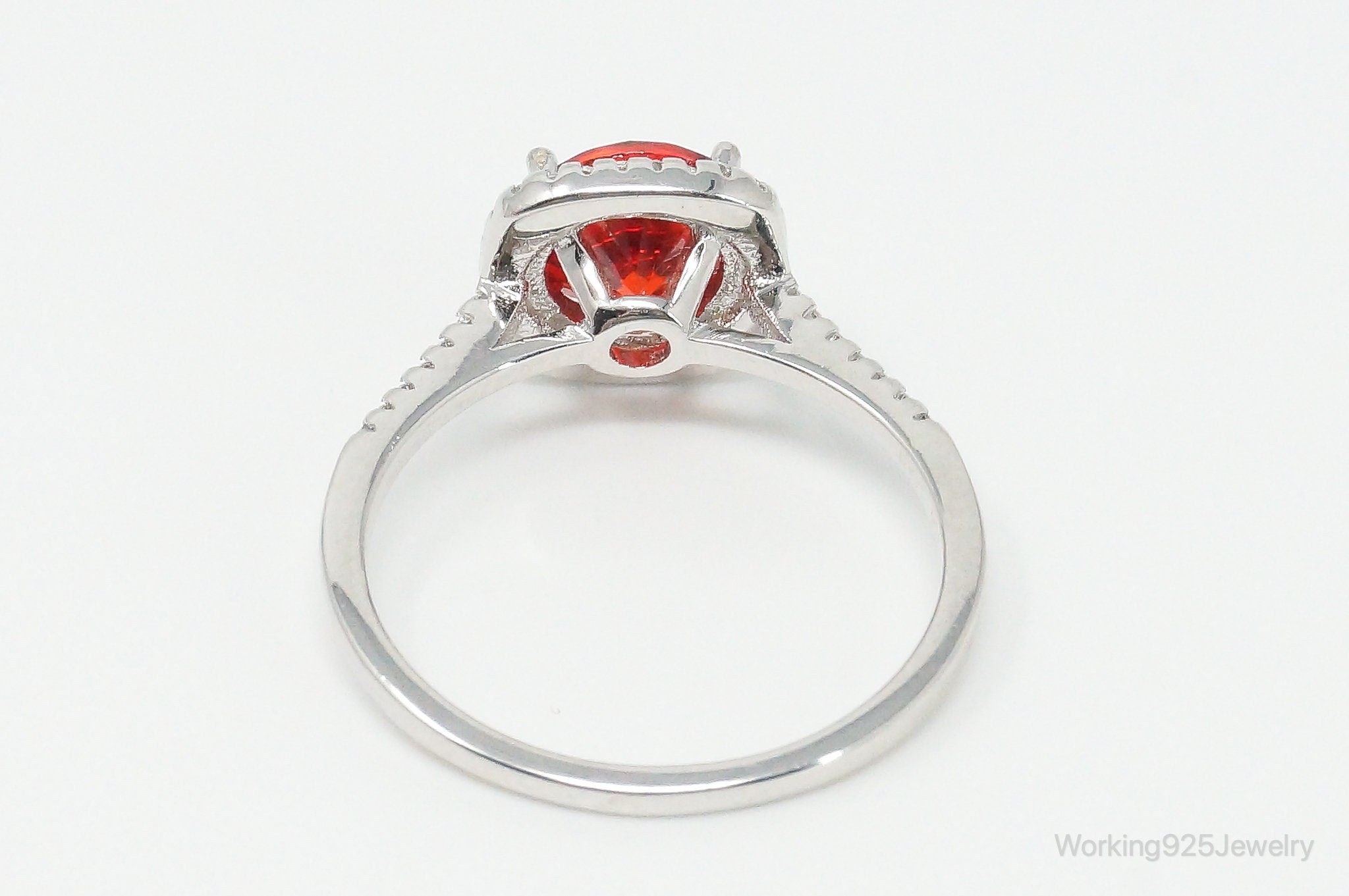 Large Orange & White Cubic Zirconia Sterling Silver Ring - Size 8.75