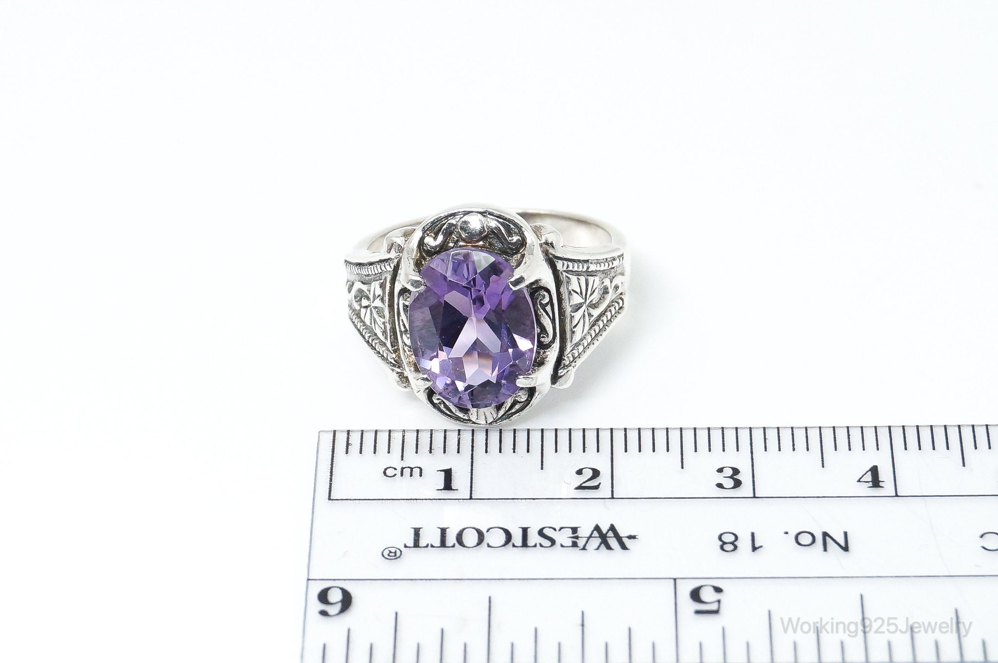 Vintage Designer PD Art Deco Amethyst Sterling Silver Ring - Size 8