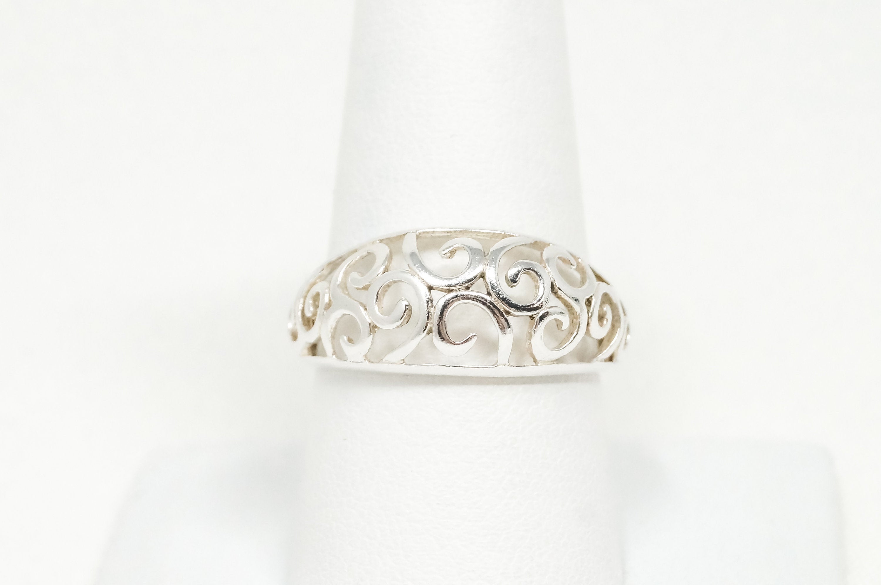 Vintage Art Nouveau Swirl Scroll Cut Out Sterling Silver Ring - Sz 9 -783497378