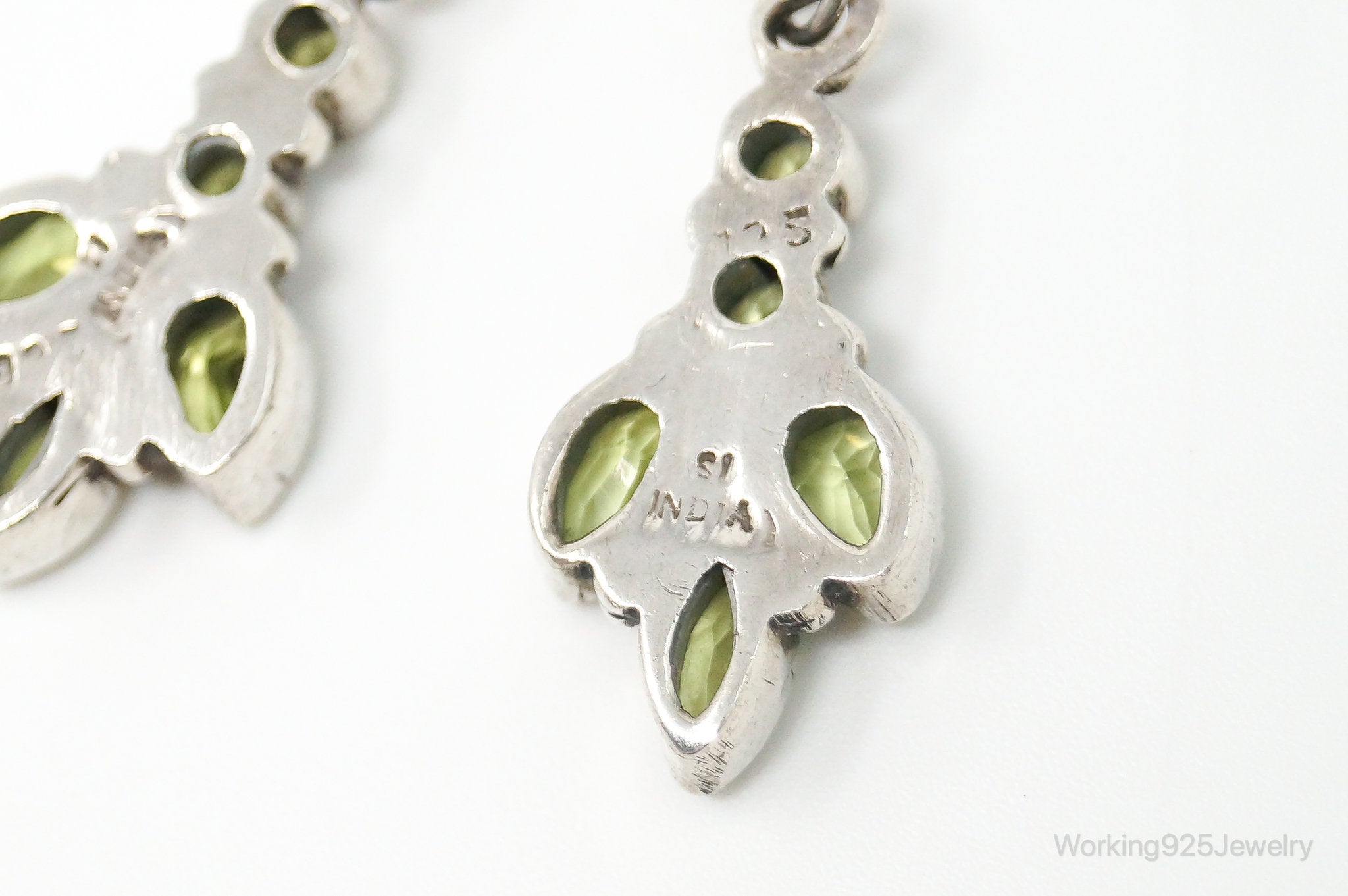 Vintage India Designer Peridot Sterling Silver Earrings