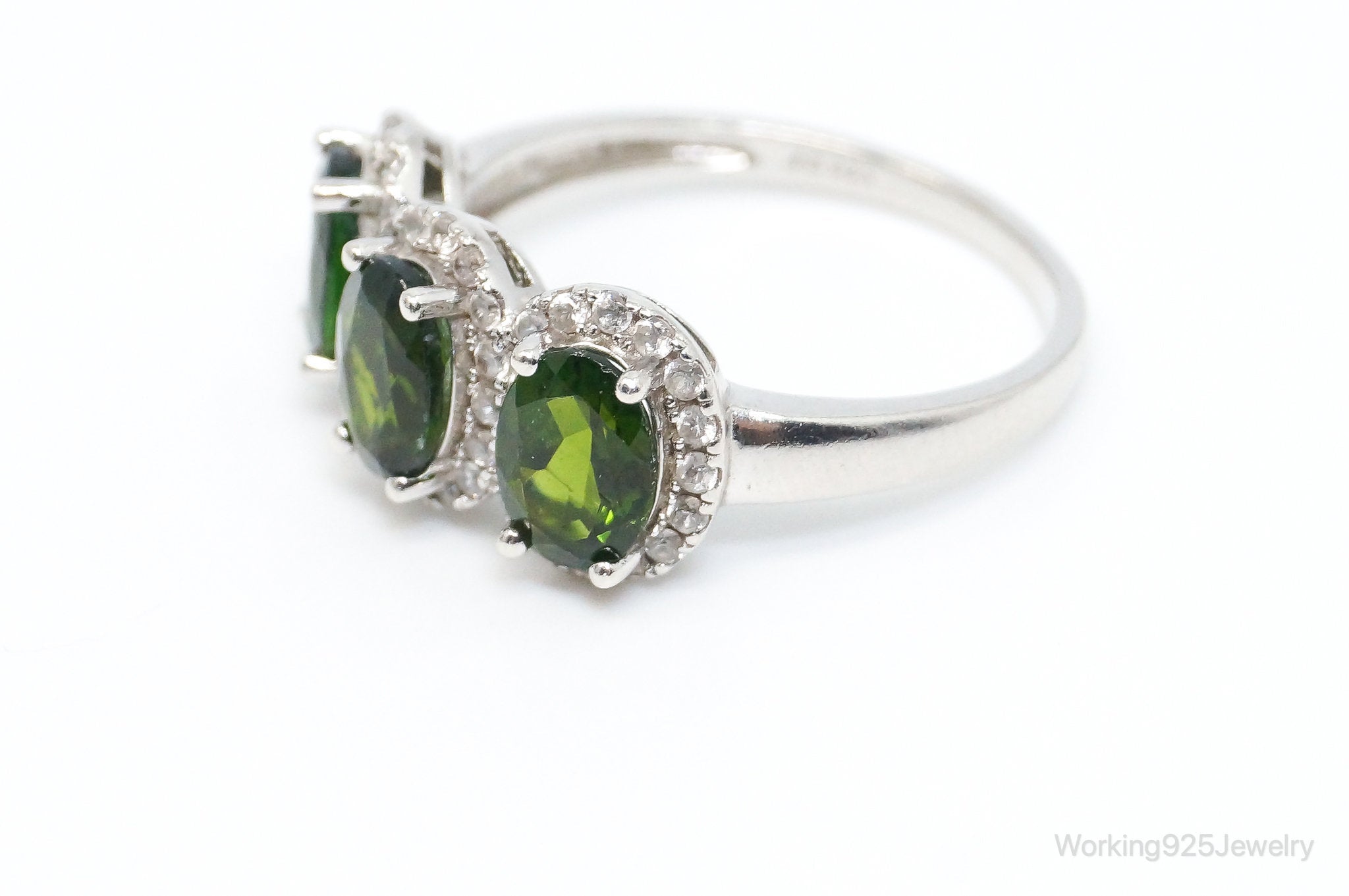 Vintage Designer Peridot Cubic Zirconia Sterling Silver Ring - Size 8.25