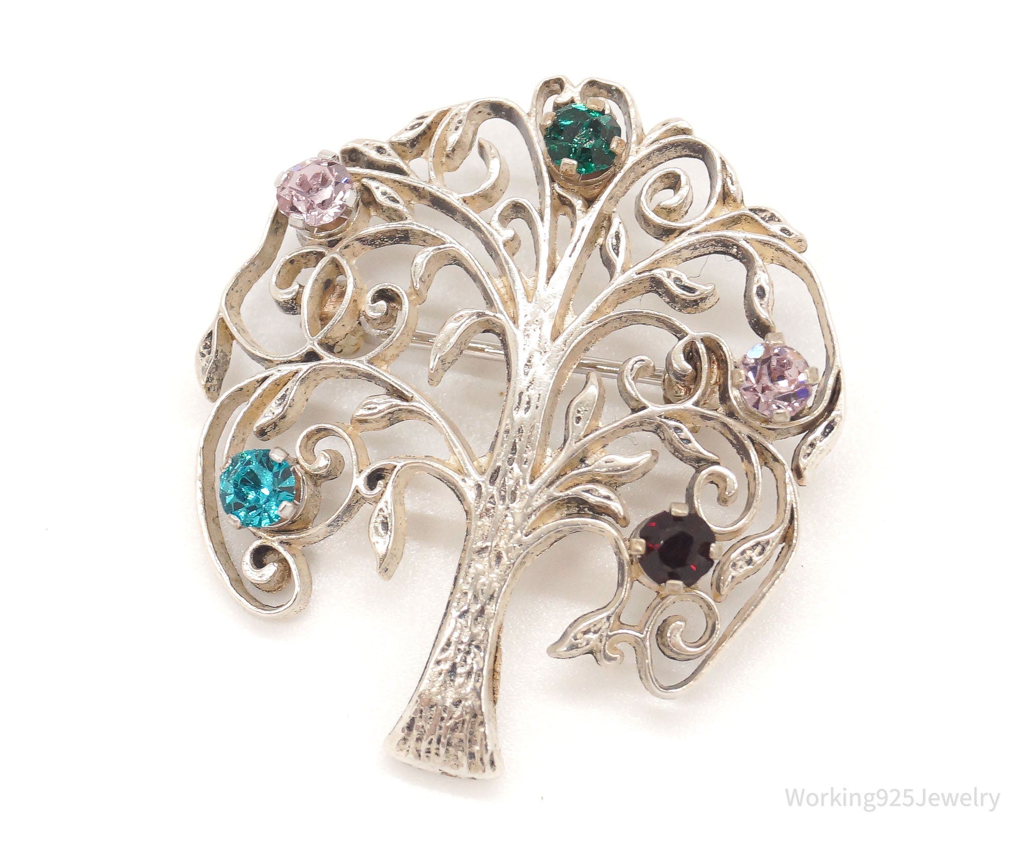 Antique Anson Rhinestone Tree Sterling Silver Pin