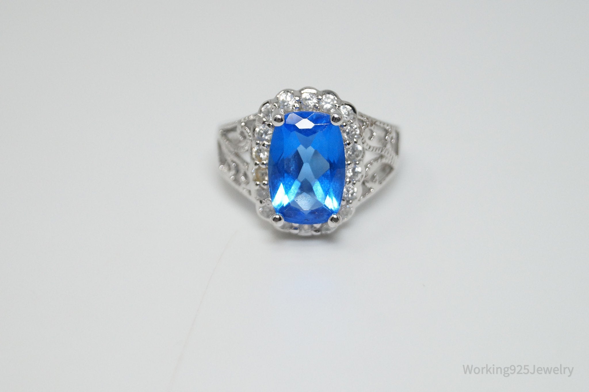 Vintage Designer Ross Simons Blue Gemstone CZ Sterling Silver Ring - Sz 6.5