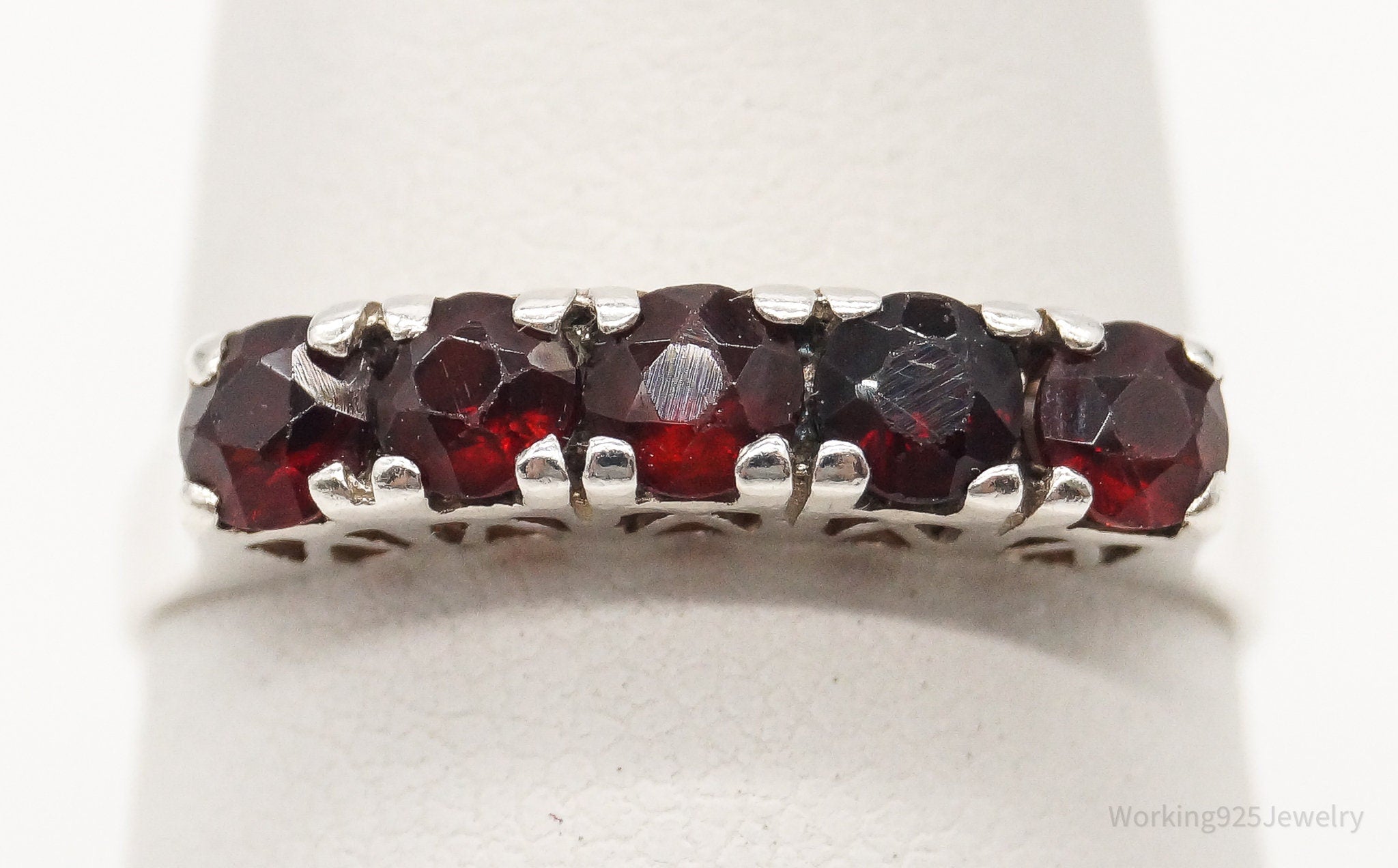 Vintage Garnet Sterling Silver Ring - Size 8.25