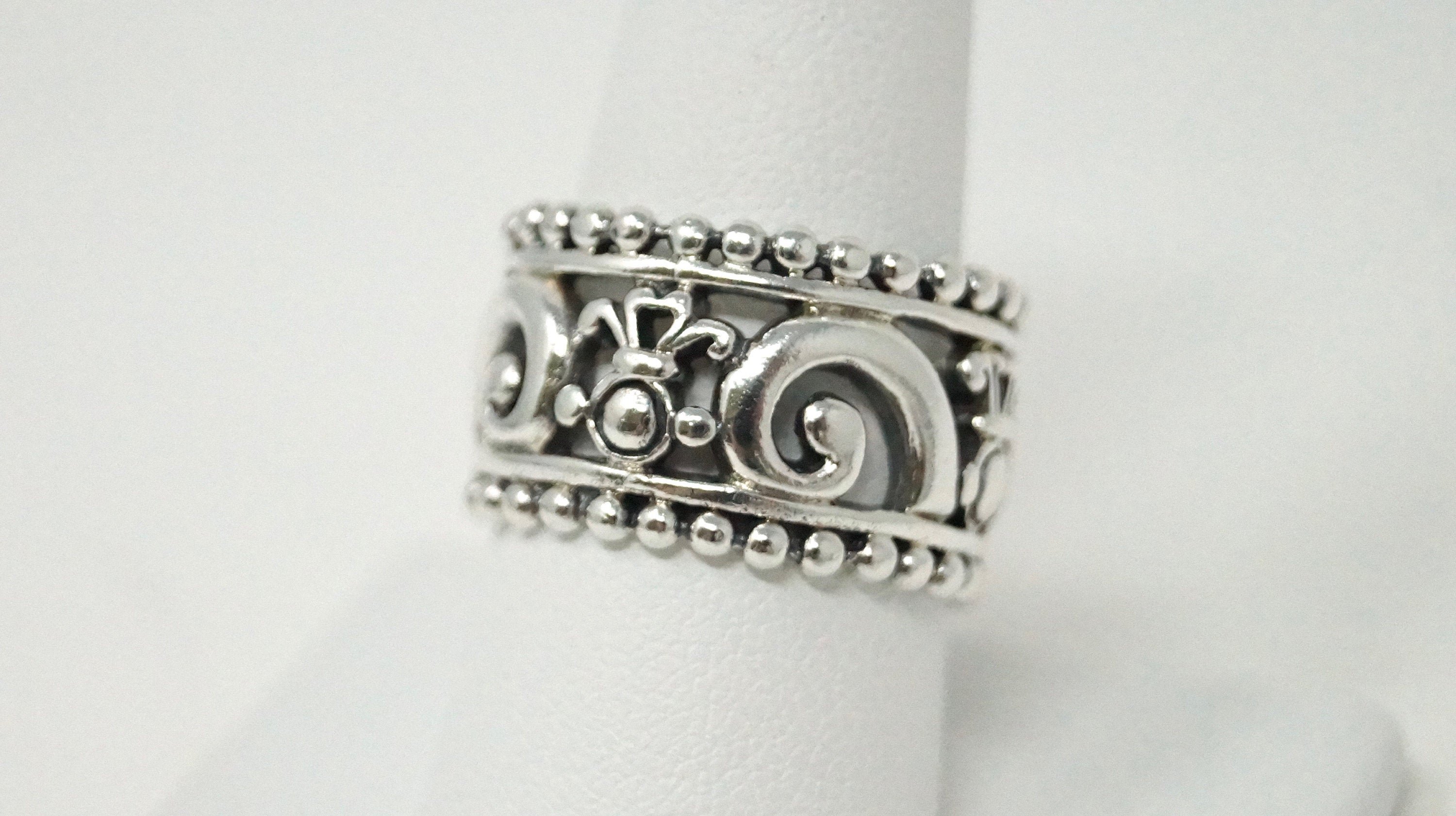 Vintage Designer BARSE Scroll Motif Band Sterling Silver Ring - Size 9.25