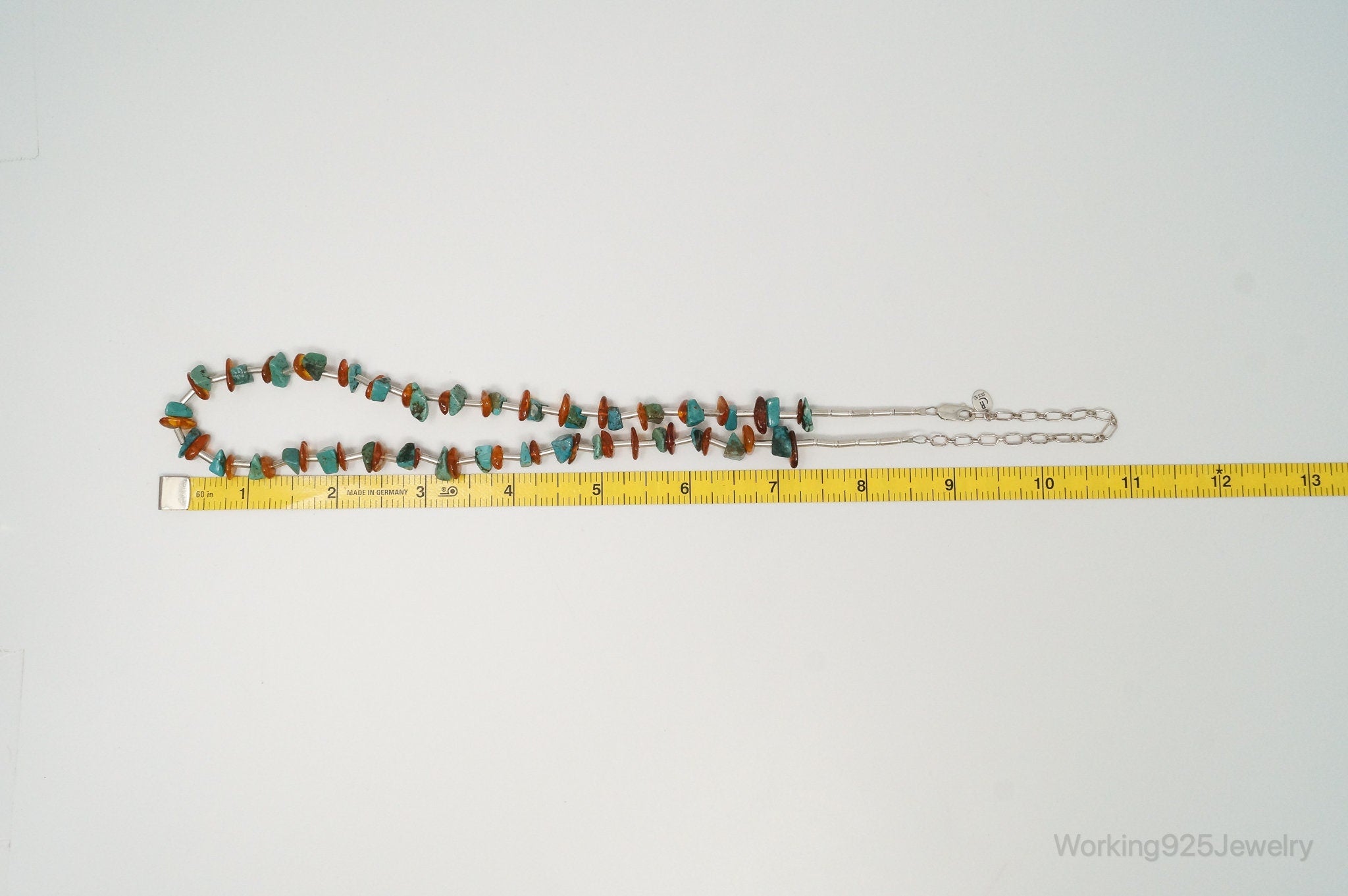 Designer Carolyn Pollack Relios Turquoise Amber Sterling Silver Necklace