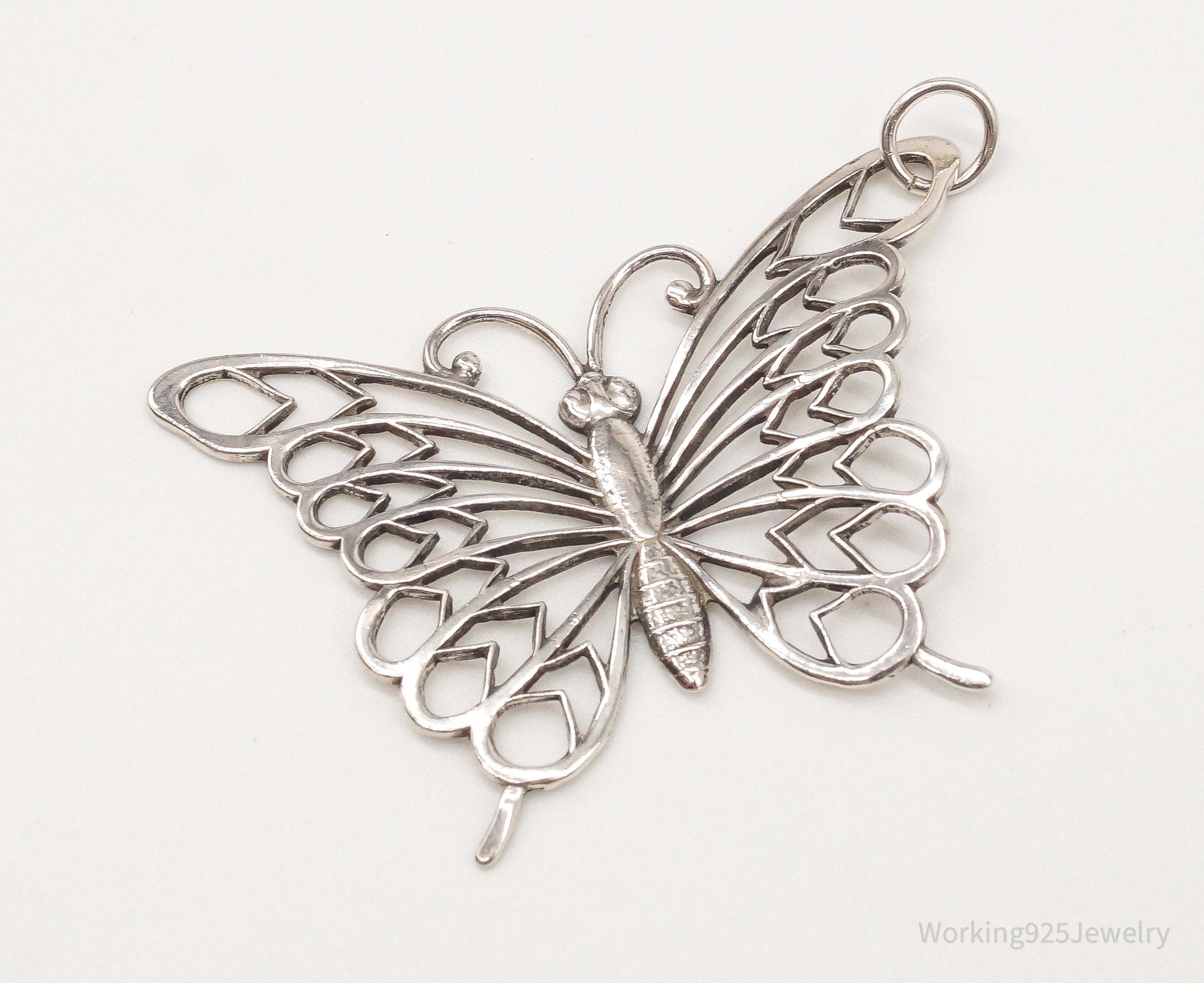 Large Vintage Butterfly Sterling Silver Necklace Pendant