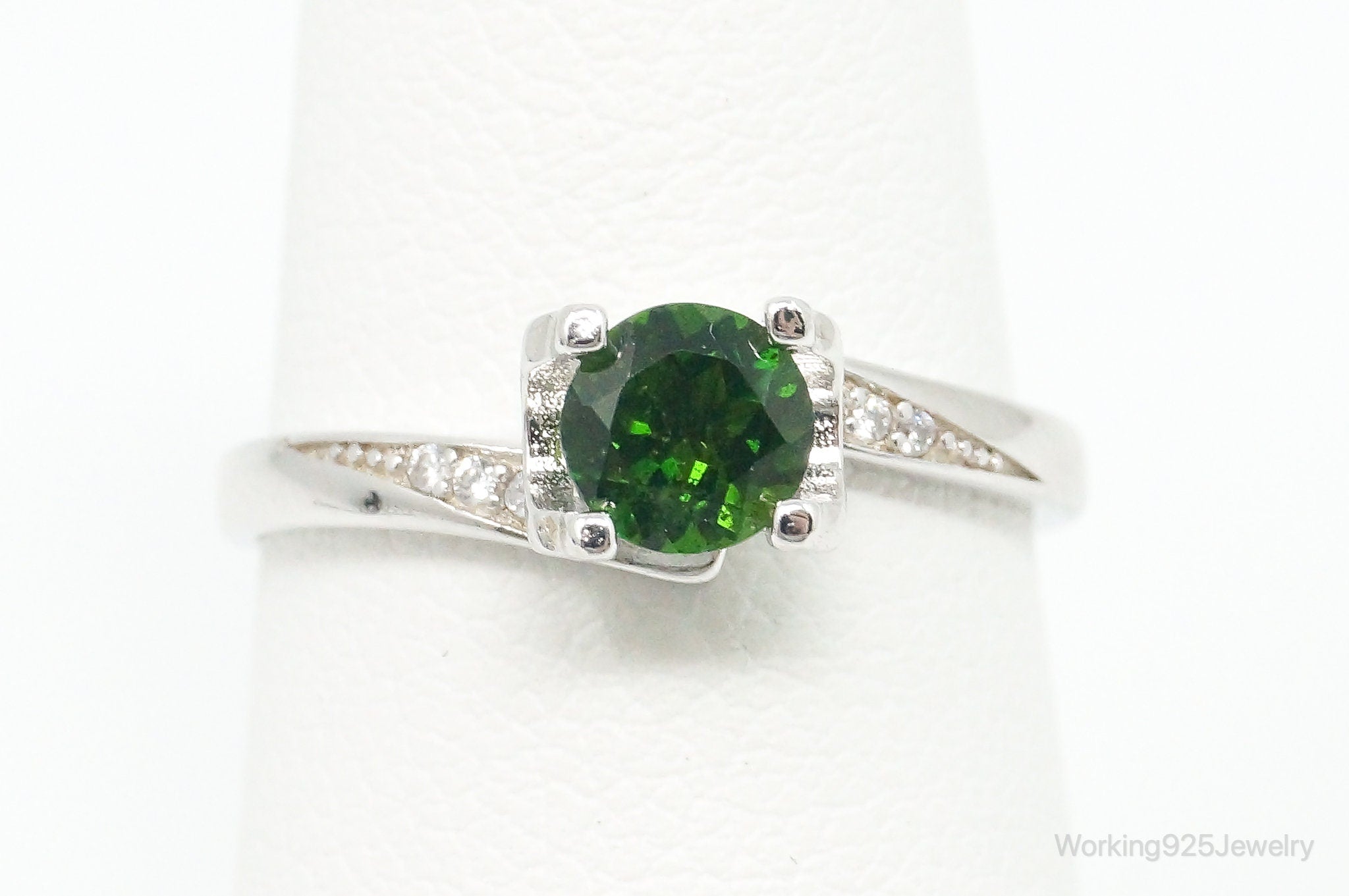 Green & White Cubic Zirconia Sterling Silver Ring - Size 6.25