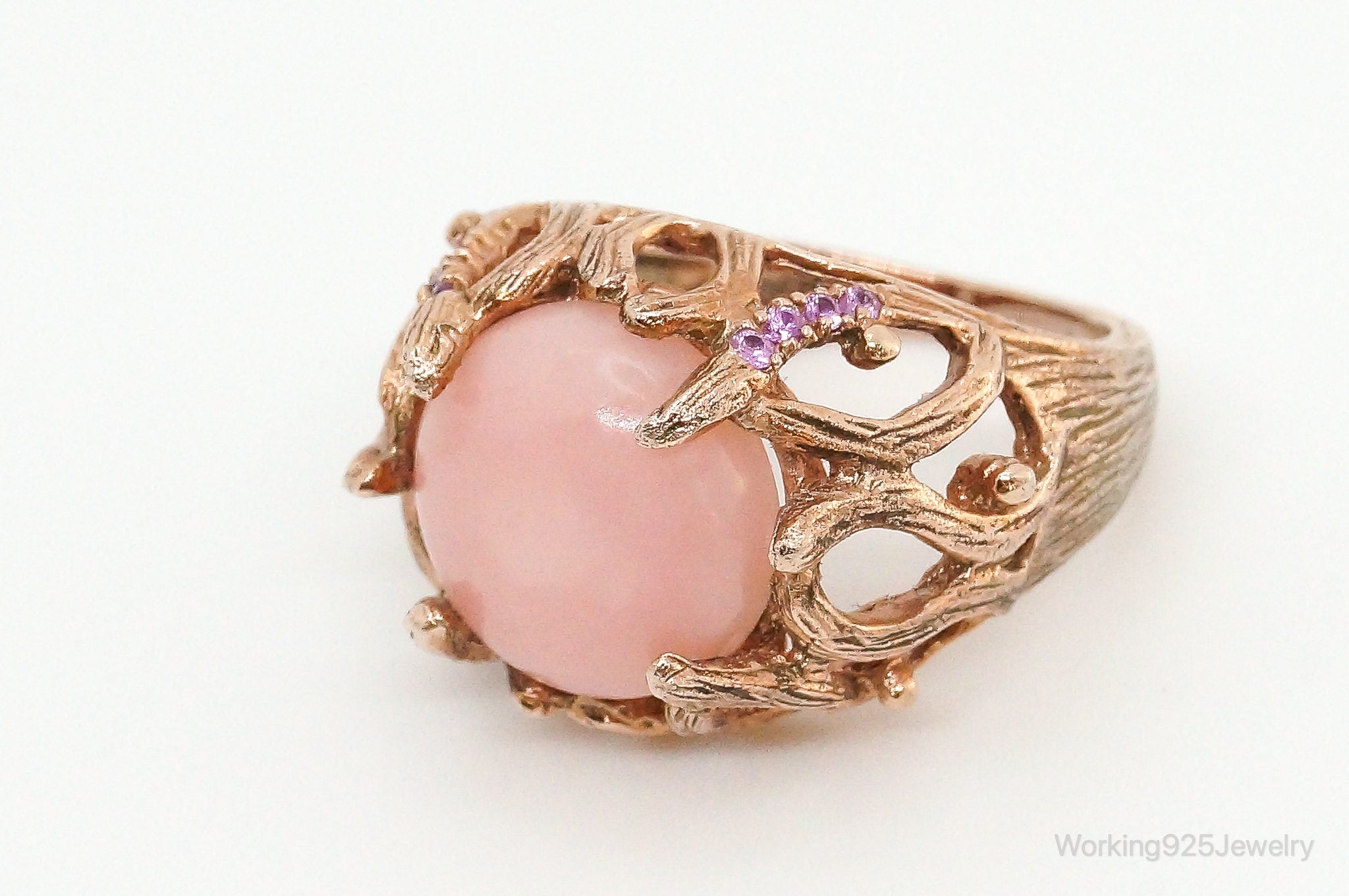 Rose Quartz Pink Sapphire Rose Gold Vermeil Sterling Silver Ring - Size 7