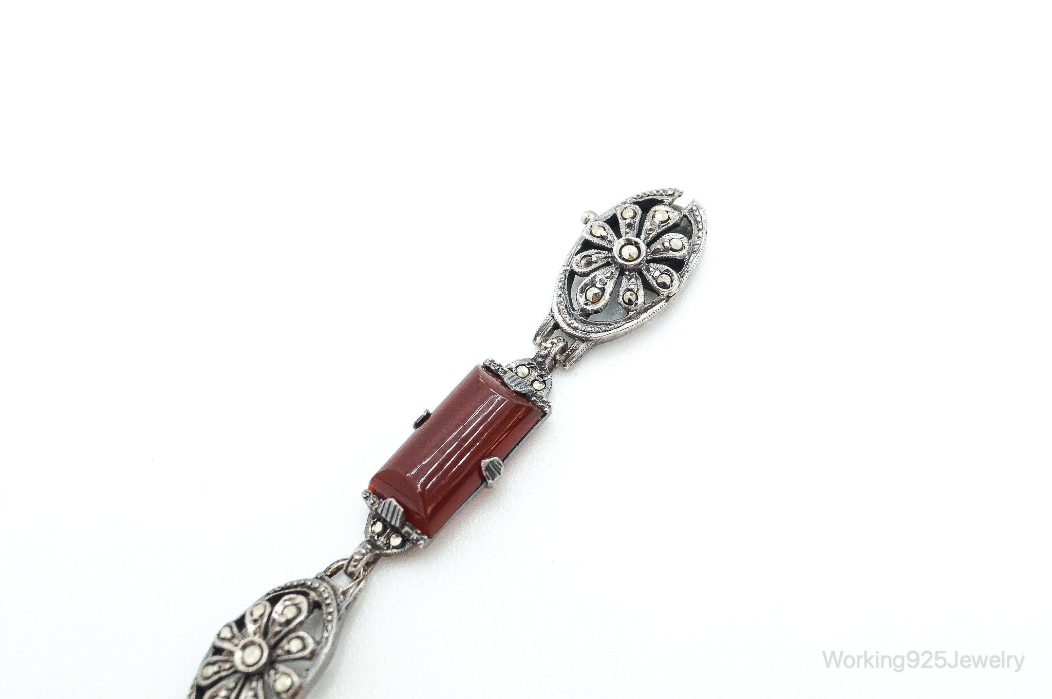 Antique Carnelian Marcasite Sterling Silver Bracelet