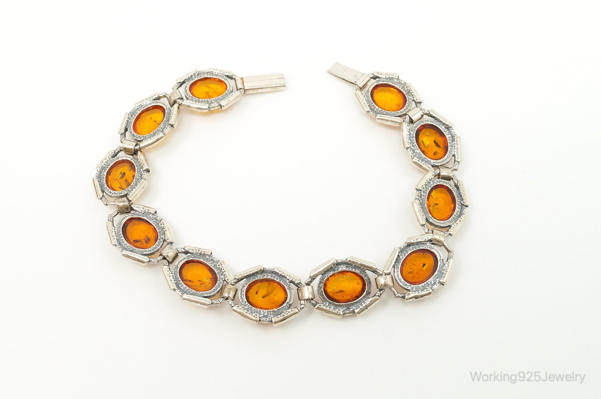 Vintage Baltic Amber Modernist Sterling Silver Bracelet