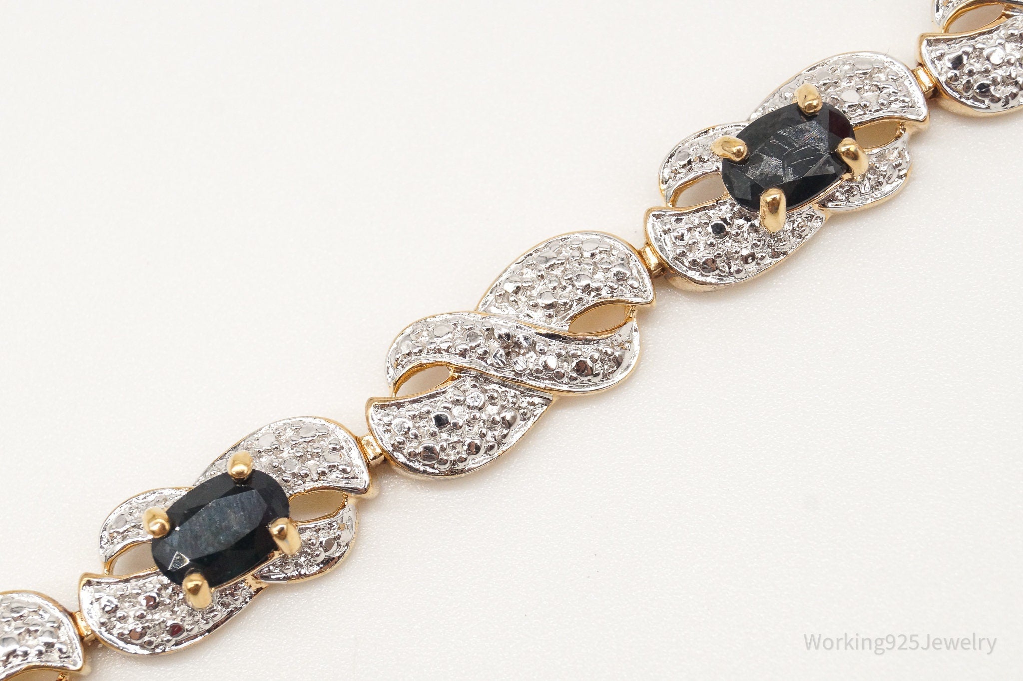 Designer Ross Simons Sapphires One Diamond 18Kt Gold Vermeil Sterl. Sil Bracelet