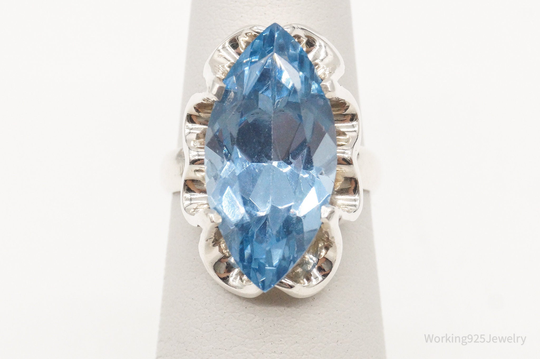 Vintage Large Blue Topaz Sterling Silver Ring - Size 4.5