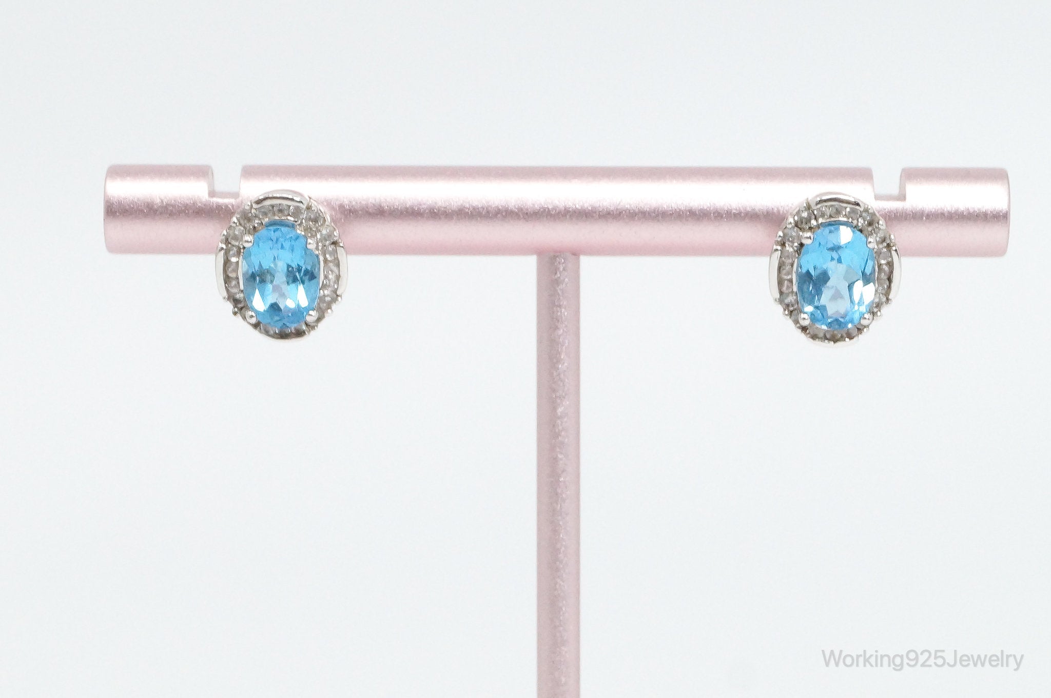 Vintage Blue Topaz Cubic Zirconia Sterling Silver Earrings