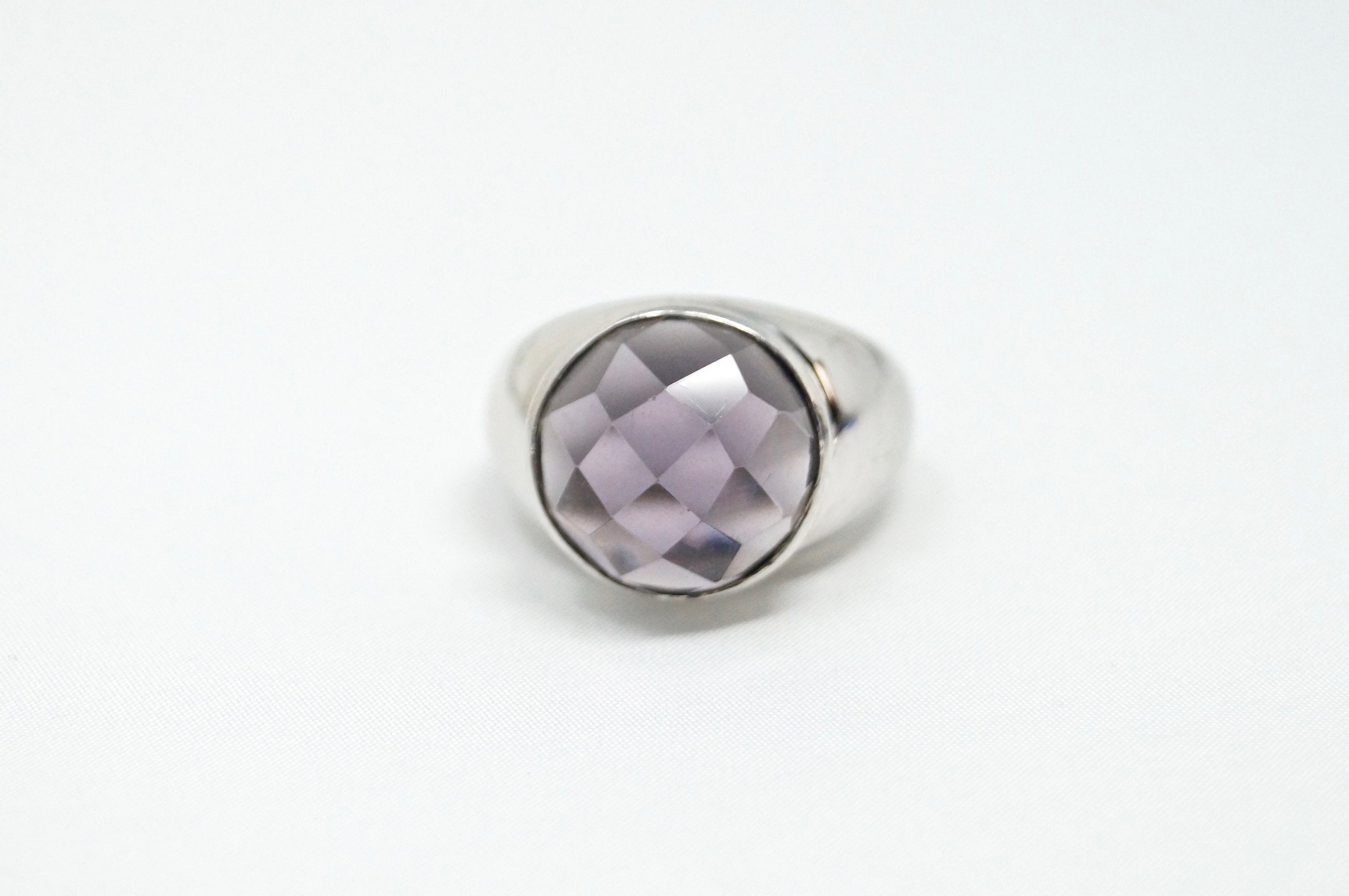 Vintage Designer GC Purple Amethyst Sterling Silver Cocktail Ring - Size 7.5