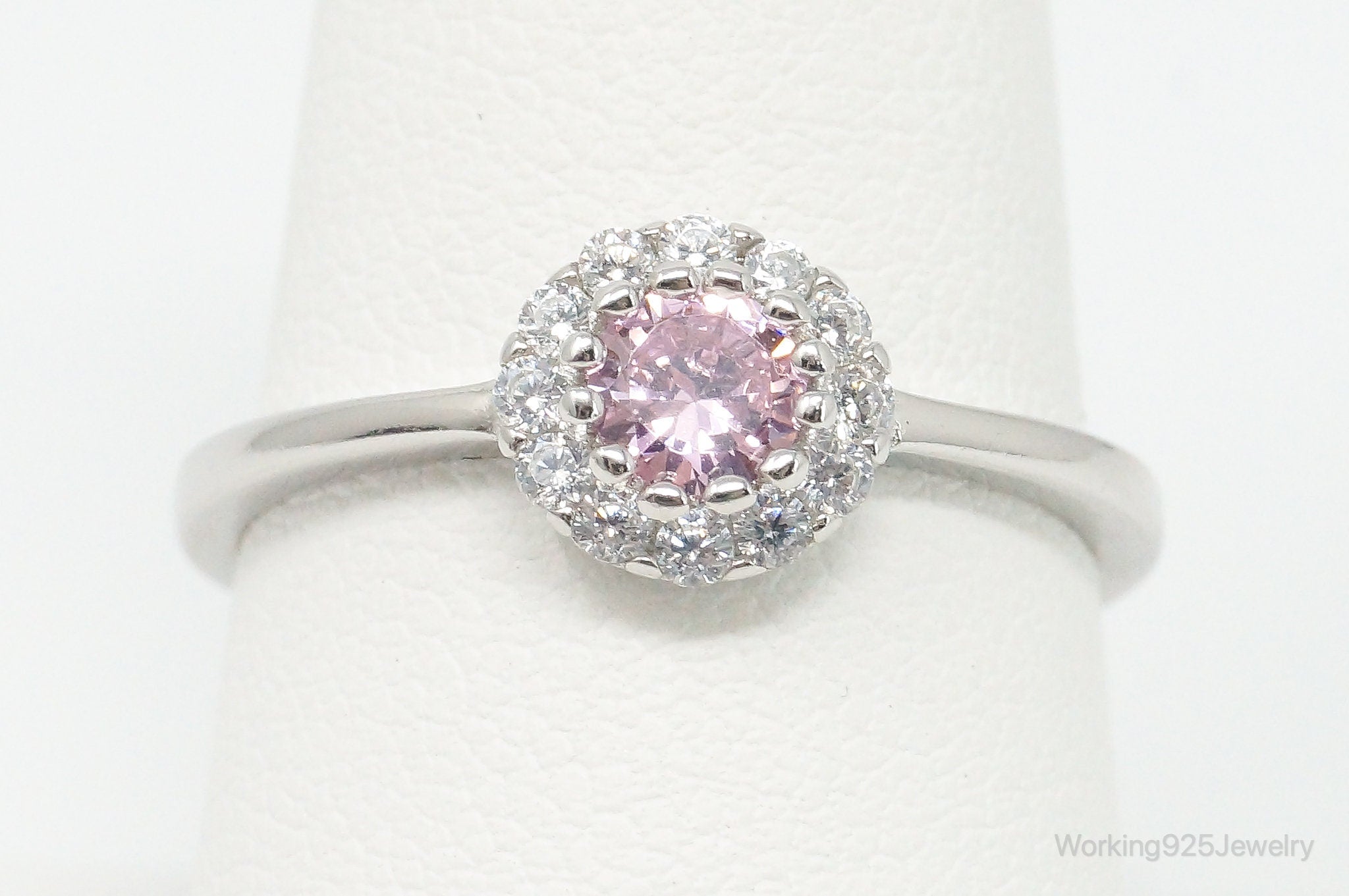 Pink Topaz Cubic Zirconia Sterling Silver Ring - Size 8.75