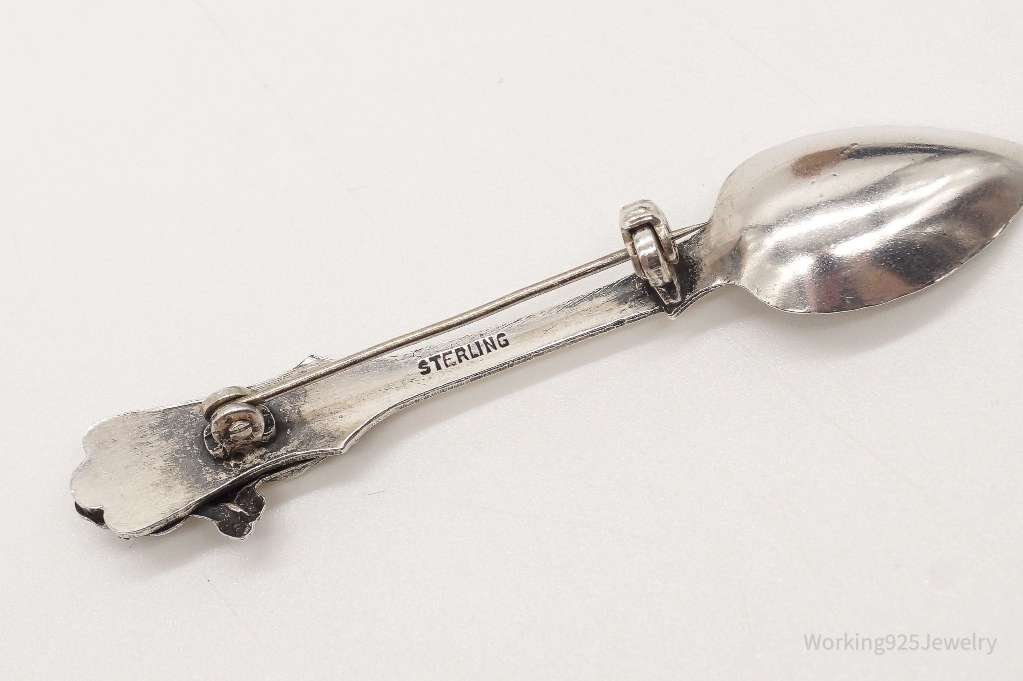 Antique Cherub Sterling Silver Spoon Brooch Pin