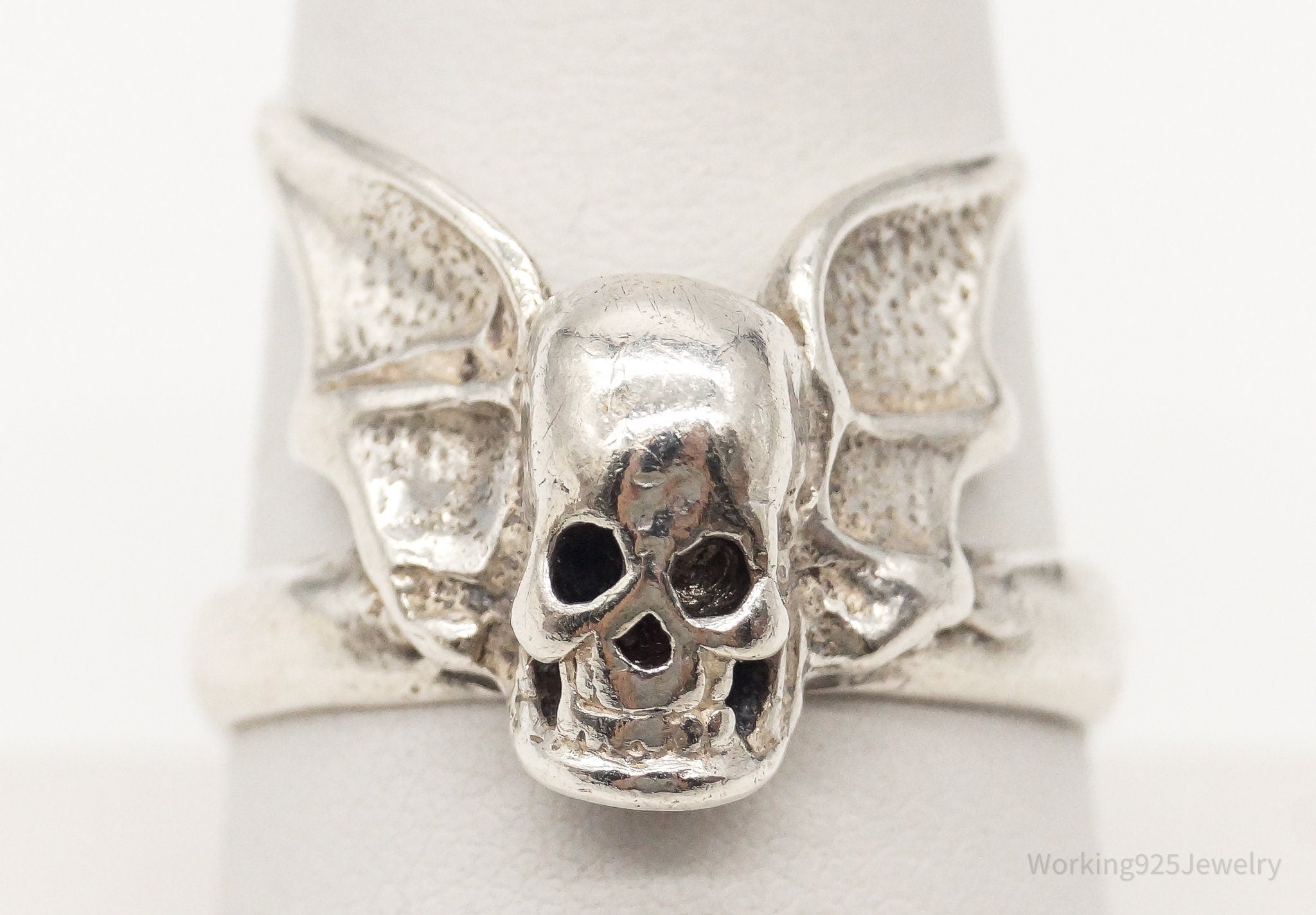 Vintage Flying Skull Sterling Silver Ring - Size 9