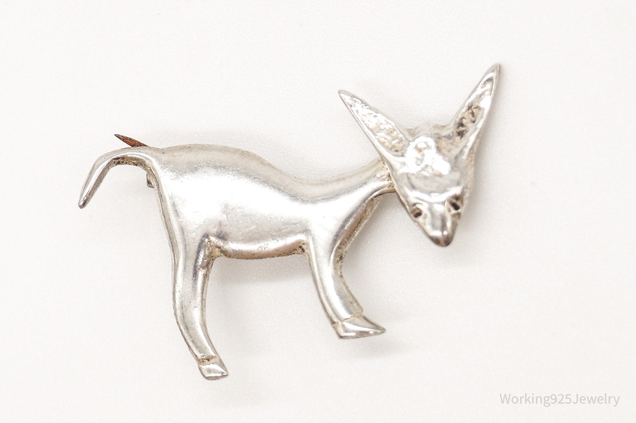 Antique Mechanical Donkey Sterling Silver Brooch Pin