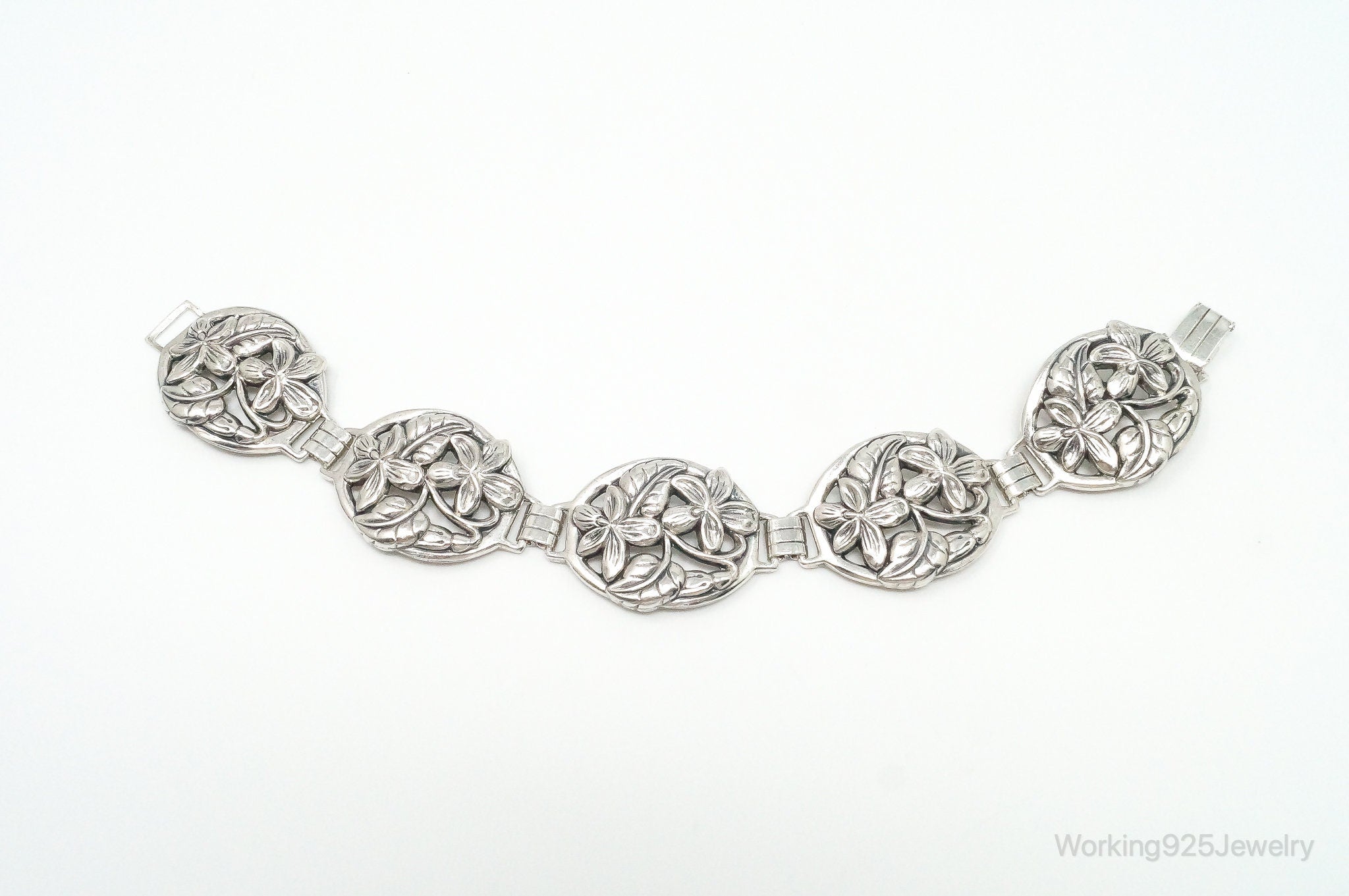 Vintage Designer Danecraft Floral Panels Sterling Silver Bracelet