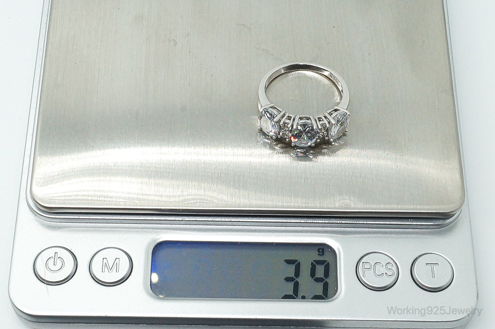 Designer FZN Blue Topaz Cubic Zirconia Sterling Silver Ring - Size 8.25