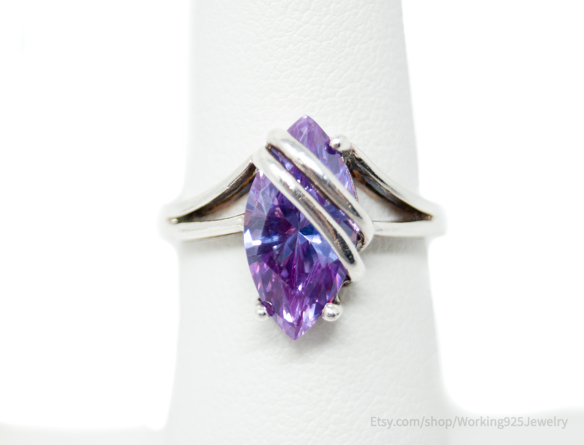 Vintage Art Deco Purple Gemstone Sterling Silver Statement Ring Sz 6