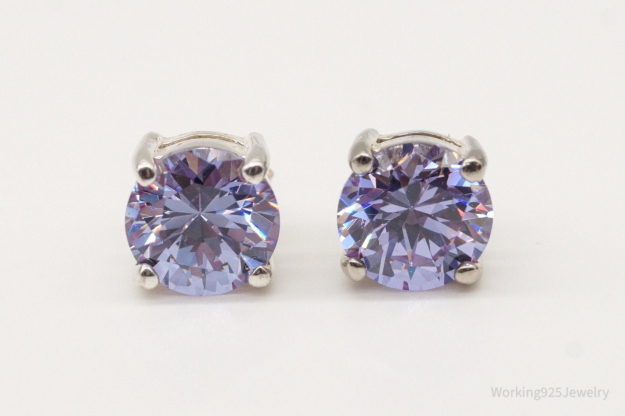 Large Purple Cubic Zirconia Sterling Silver Stud Post Earrings