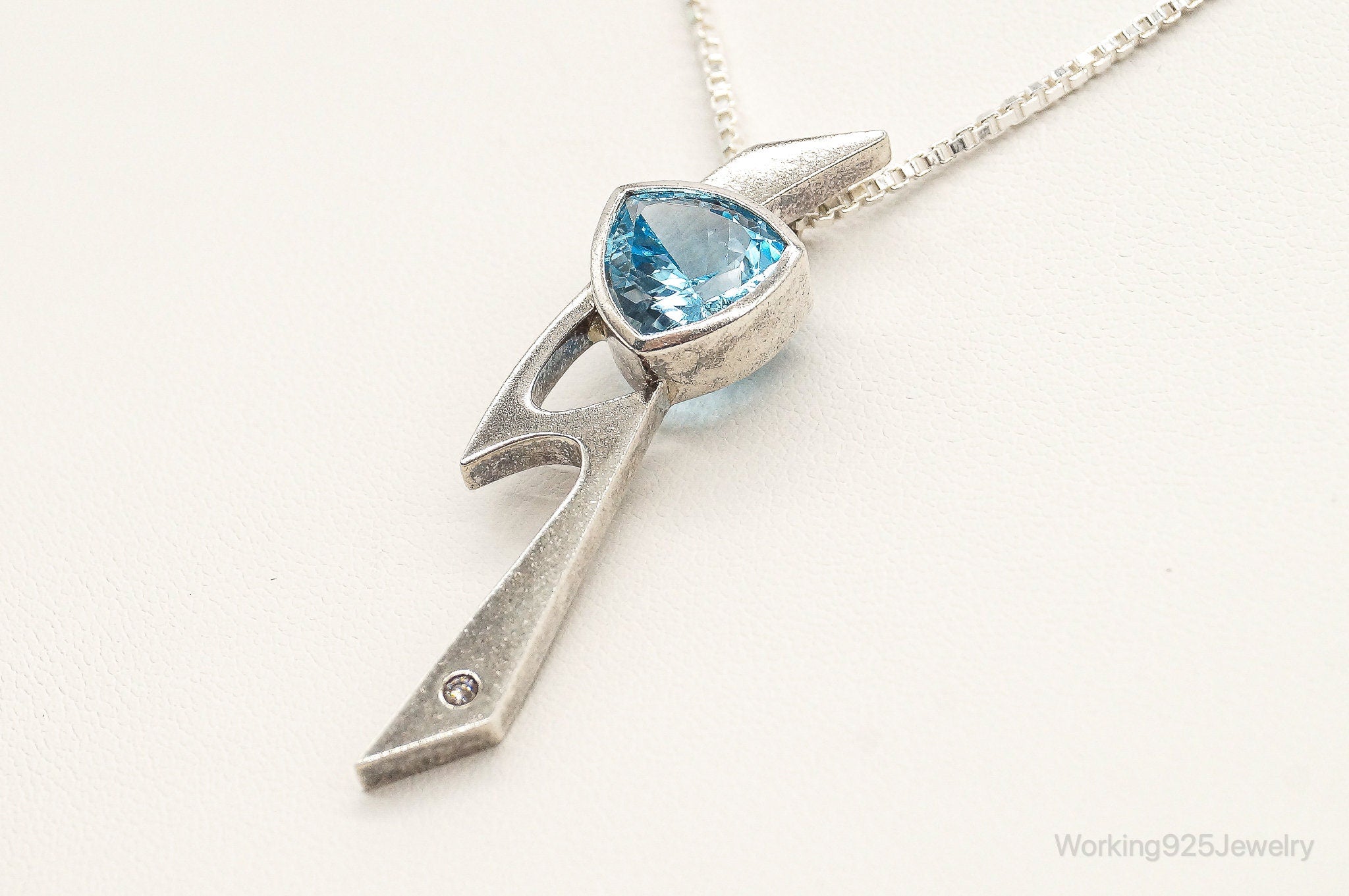 Vintage Blue Topaz Diamond Sterling Silver Necklace