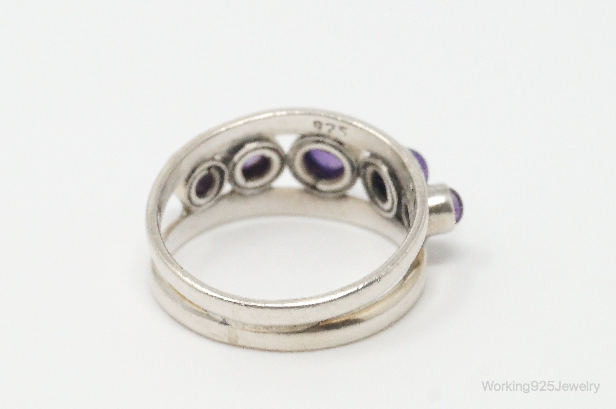 Vintage Amethyst Modernist Sterling Silver Ring - Size 7.75