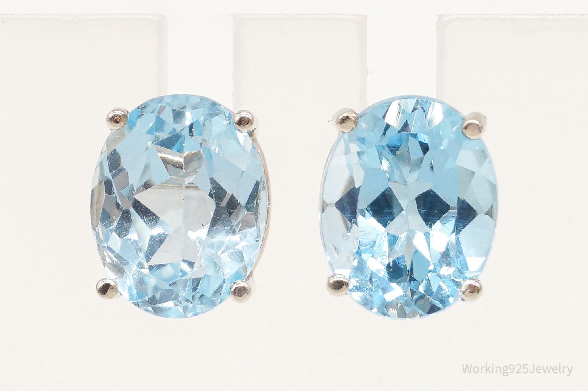 Oval Blue Topaz 14K White Gold Stud Earrings