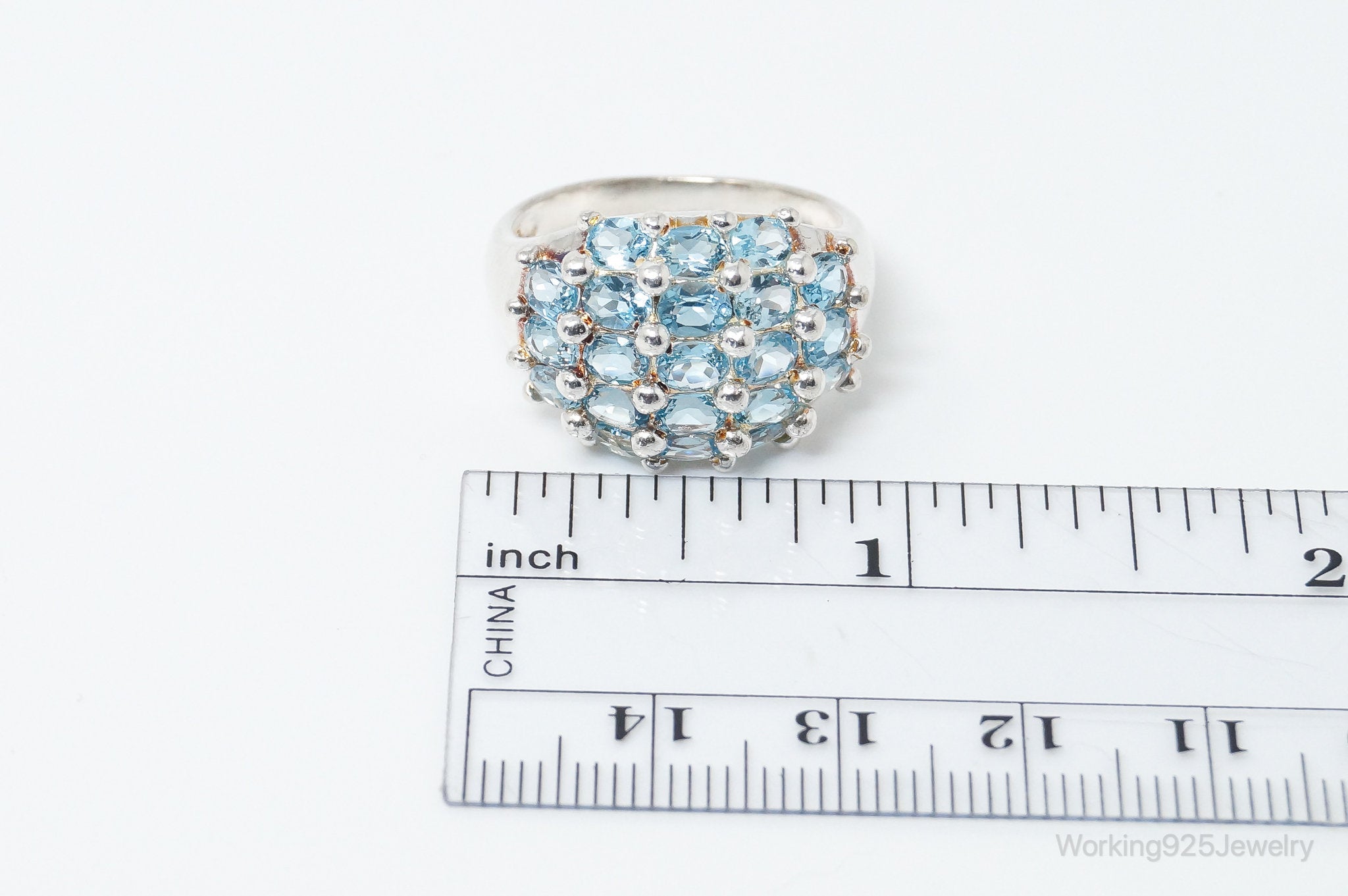 Vintage Italy Designer HAN Blue Topaz Sterling Silver Ring - Size 8.75