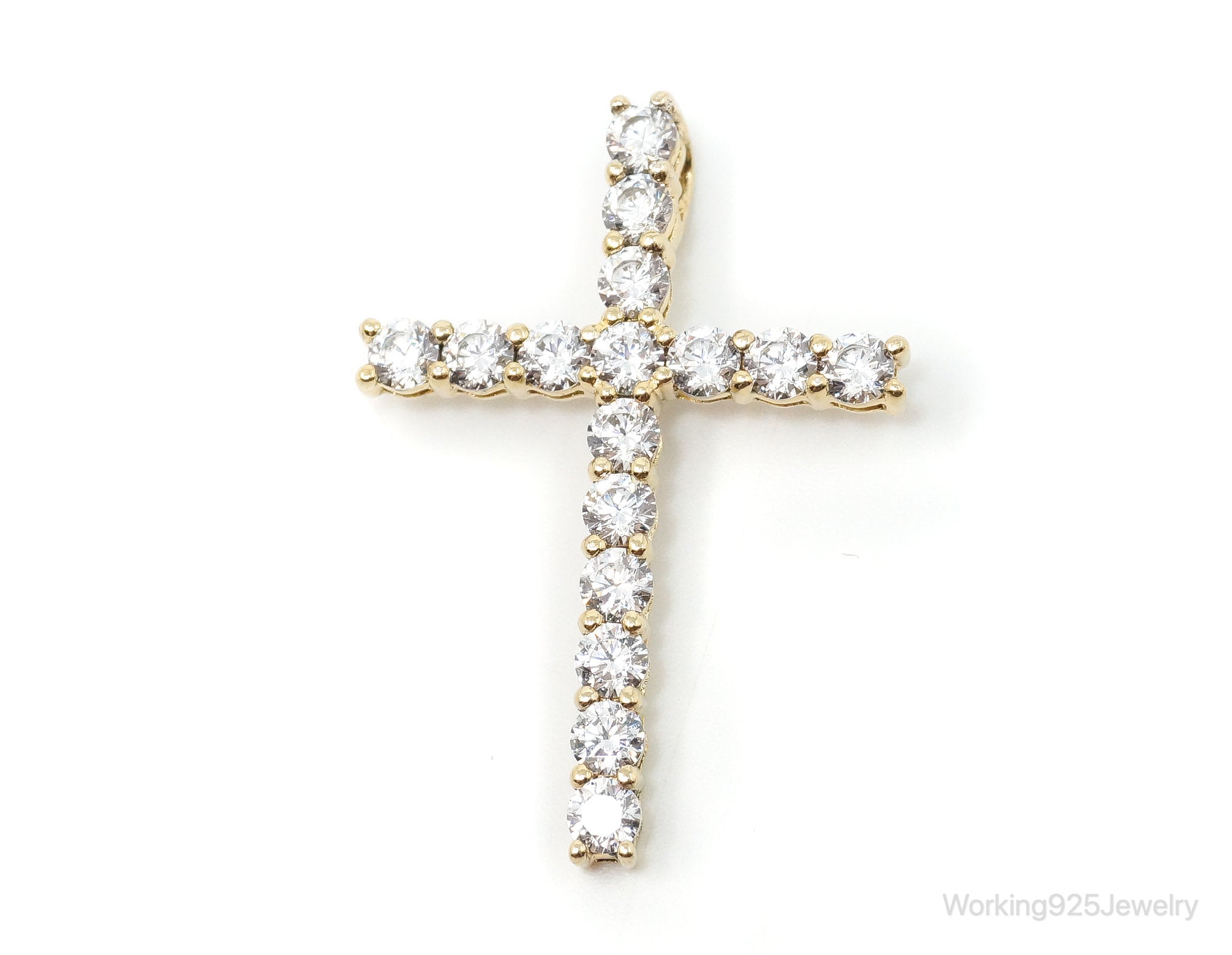 Vintage Cubic Zirconia Gold Vermeil Cross Sterling Silver Pendant