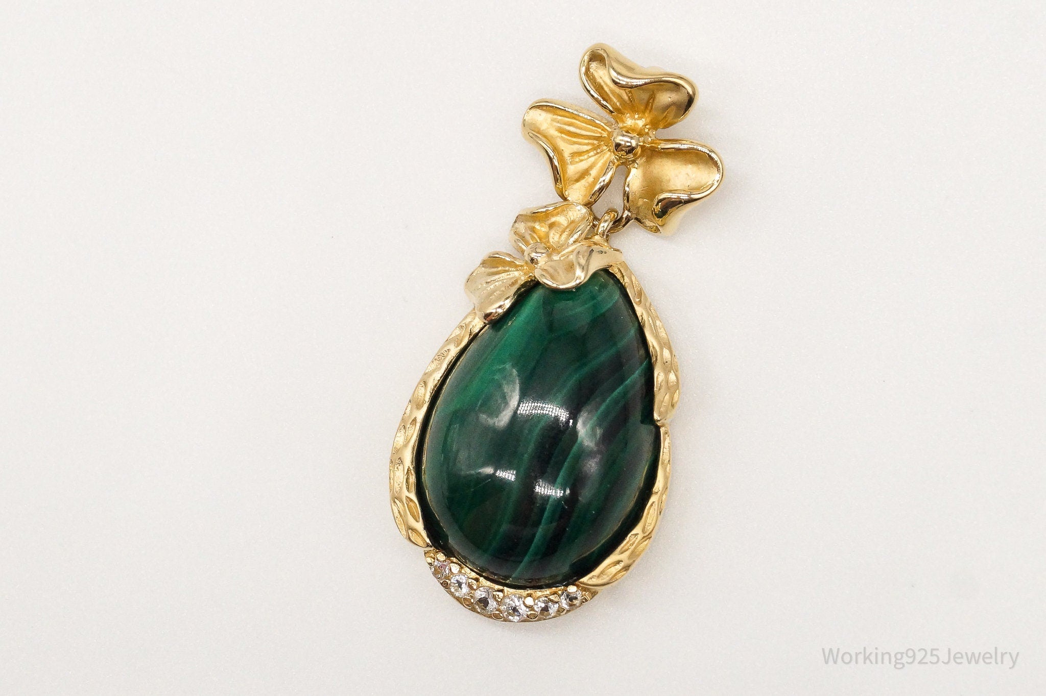 Designer Ross Simons Malachite Cubic Zirconia Gold Over Sterling Silver Pendant