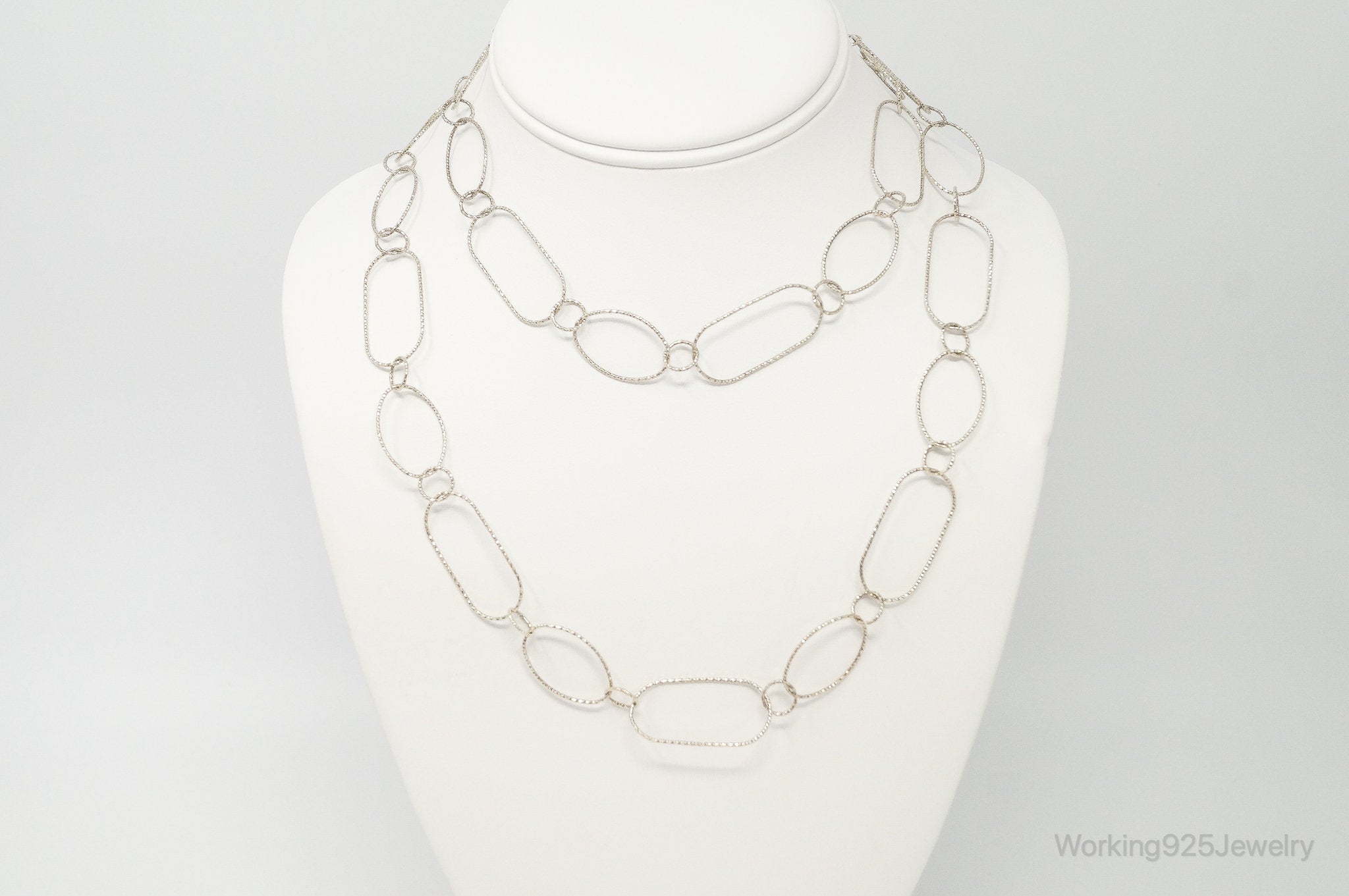 Long Designer Silpada Oval Link Textured Sterling Silver Necklace