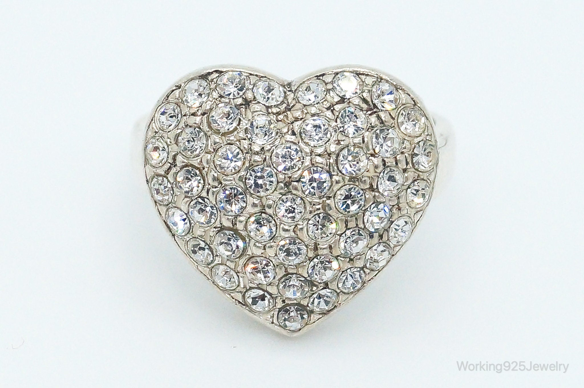 Vintage Cubic Zirconia Heart Silver Ring - Size 4.75