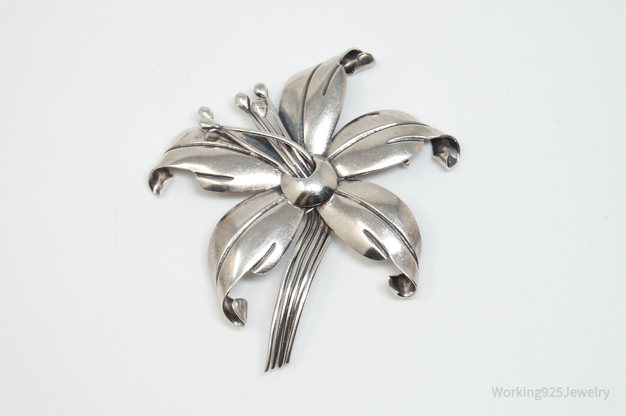 Large Vintage Maricela Tasco Floral Flower Sterling Silver Brooch Pin