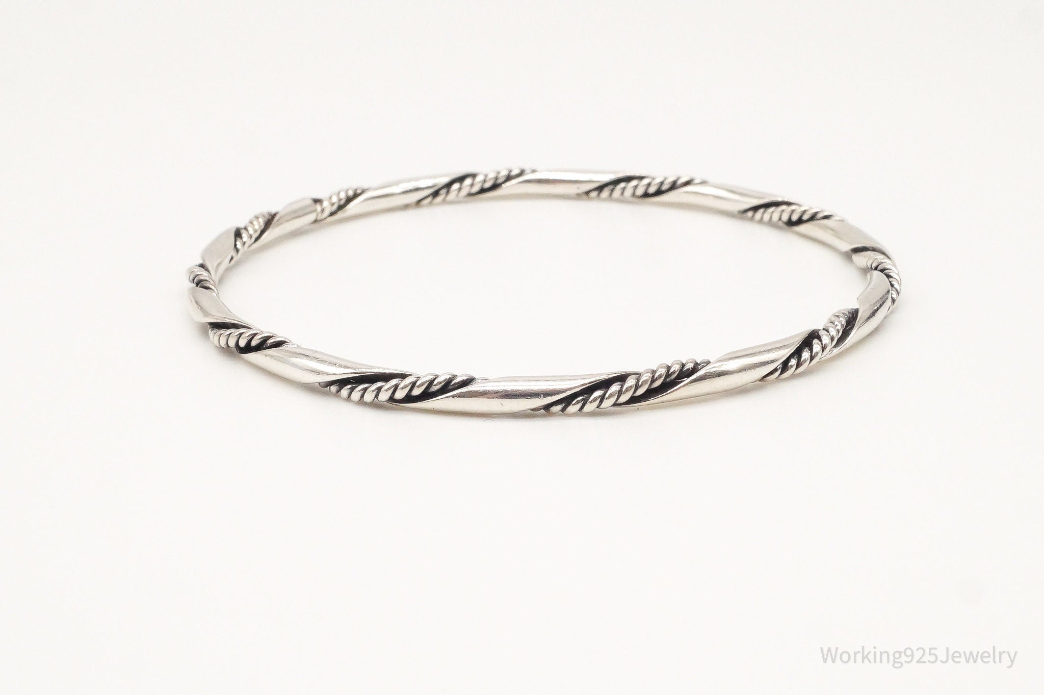 Antique Vintage Sterling Silver Twist Rope Bangle Bracelet