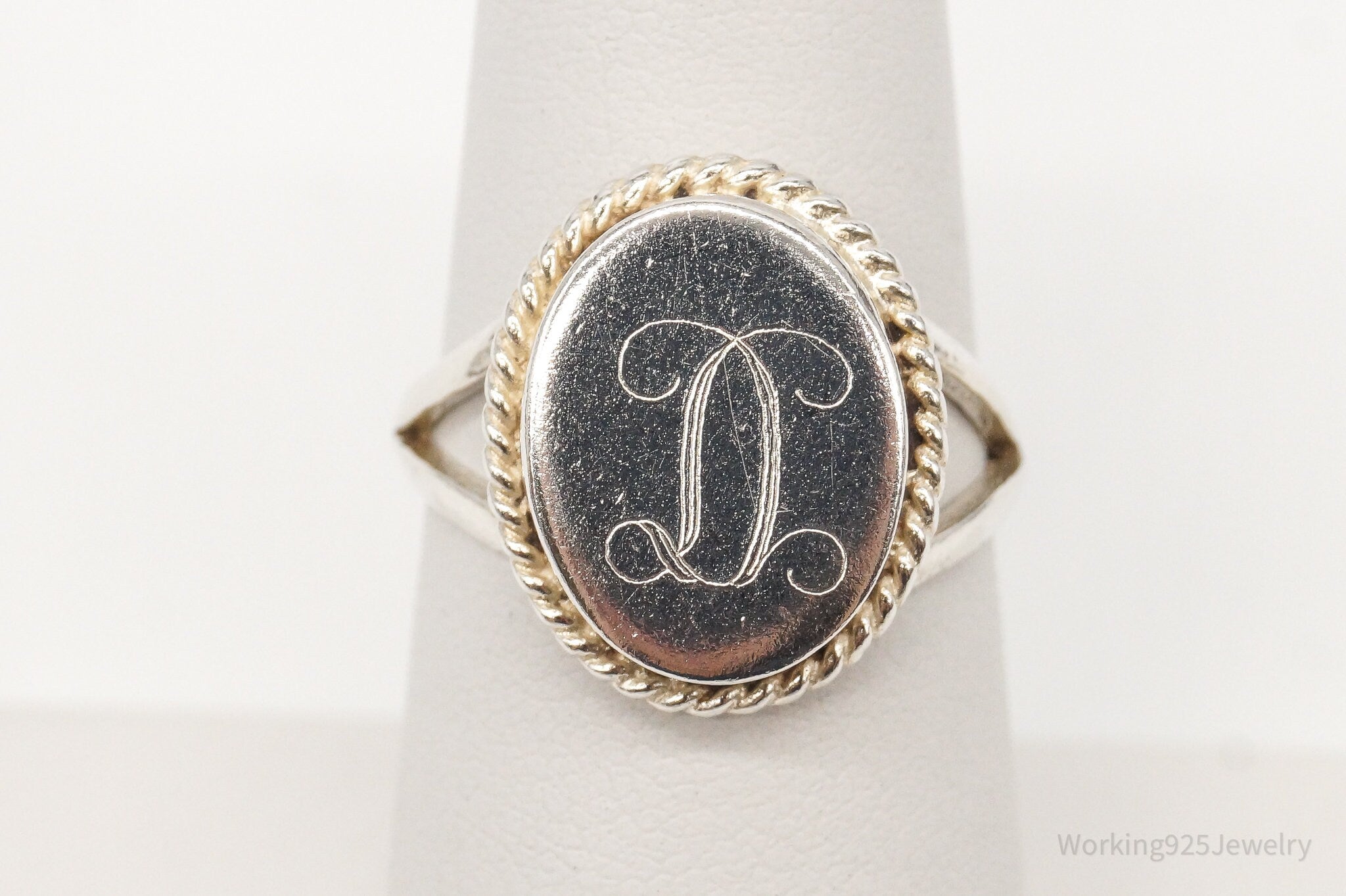 Vintage Initial Sterling Silver Ring - Size 6.75